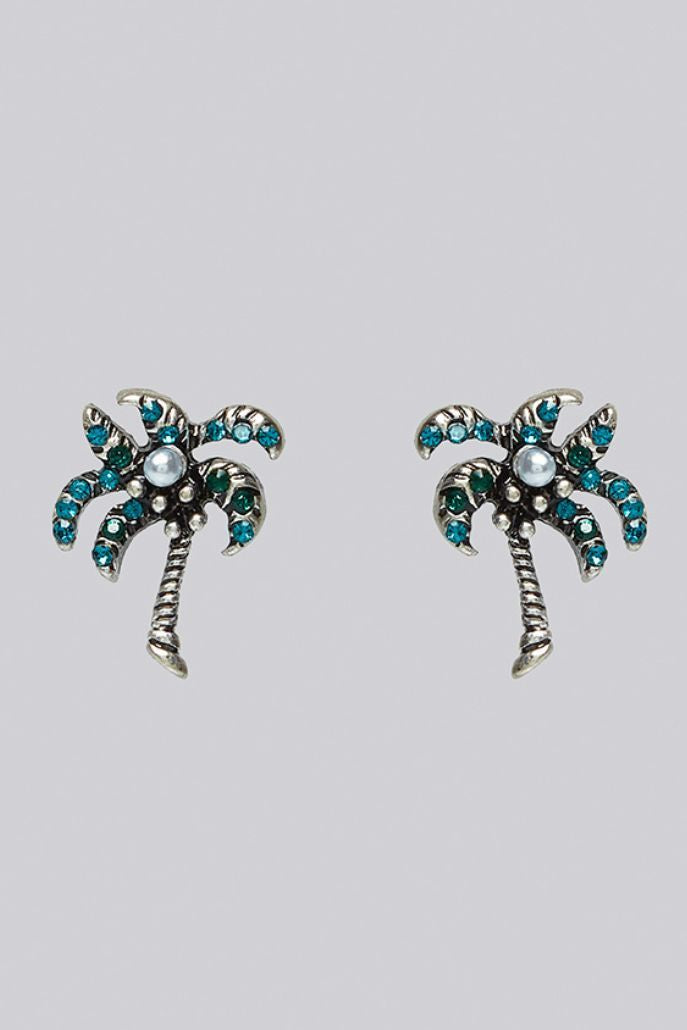 Nellie Green Palm Tree Stud Earrings - Detail 1