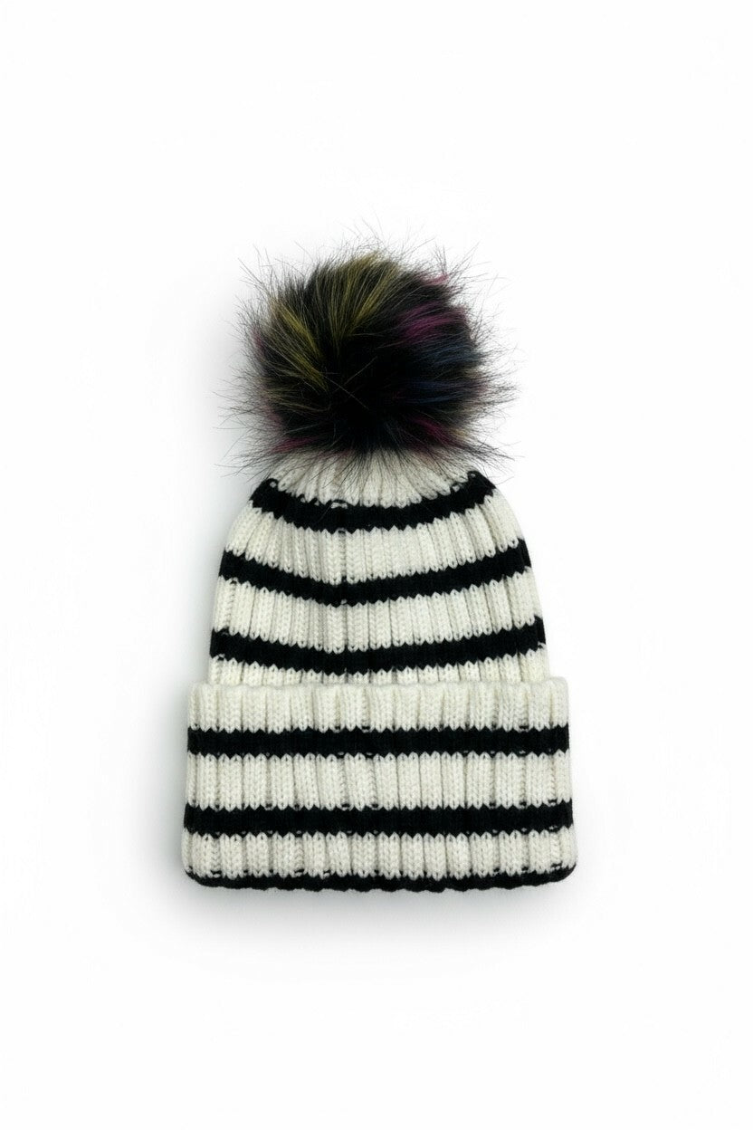 Maxwell Black & White Striped Beanie