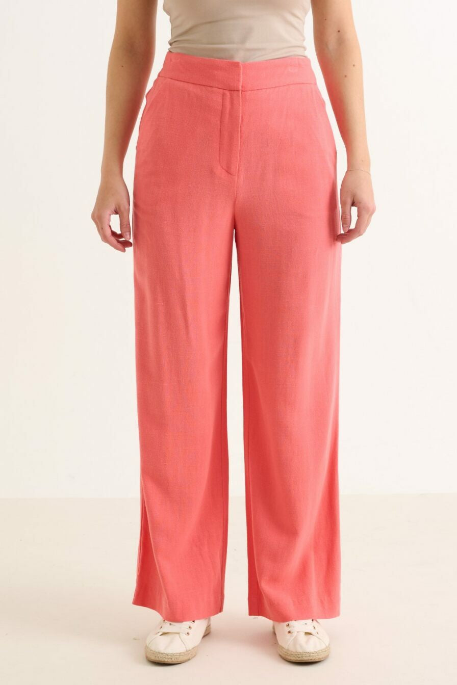 Tilde Linen Mix Straight Leg Trouser- Coral