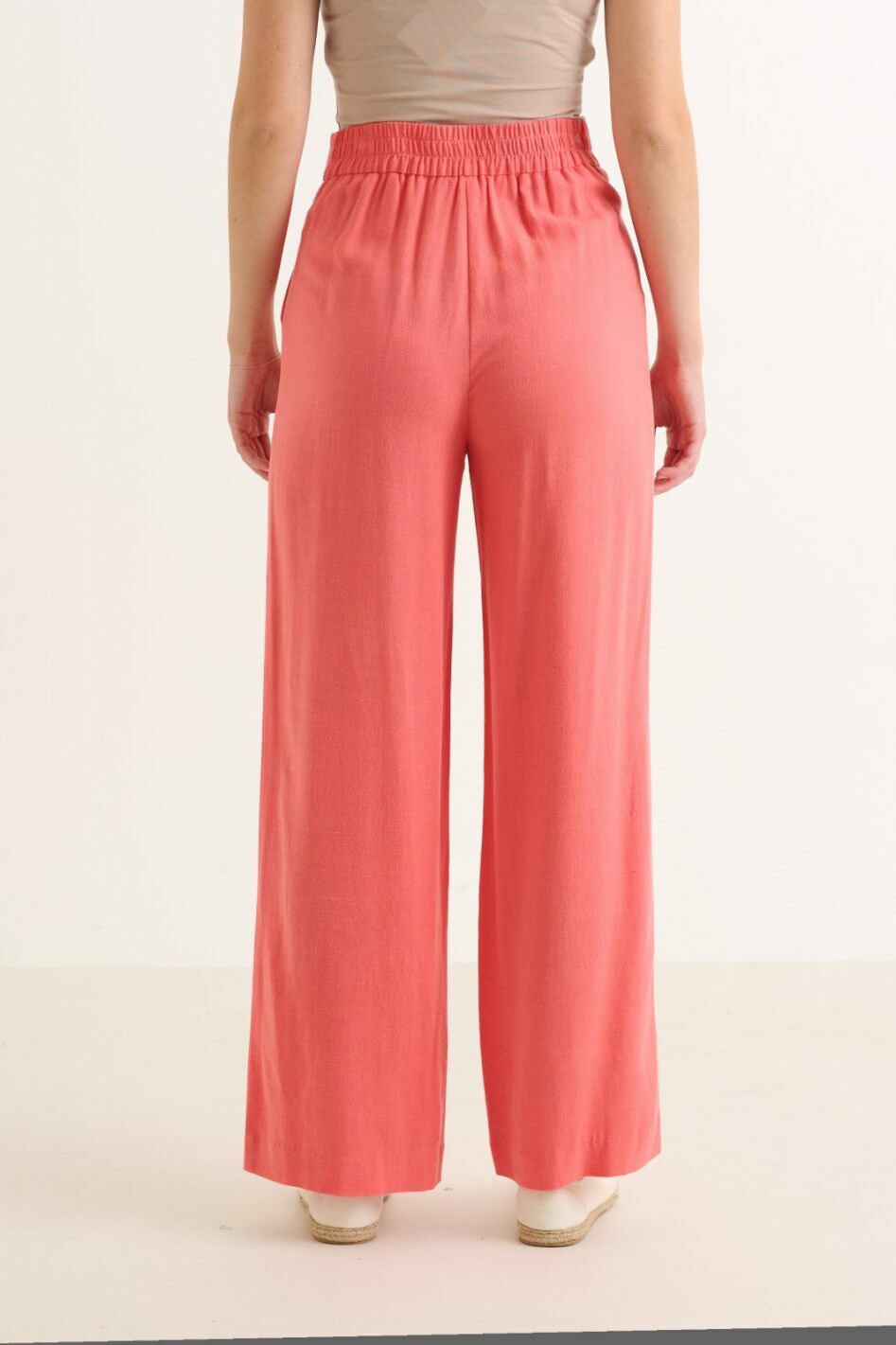 Tilde Linen Mix Straight Leg Trouser- Coral