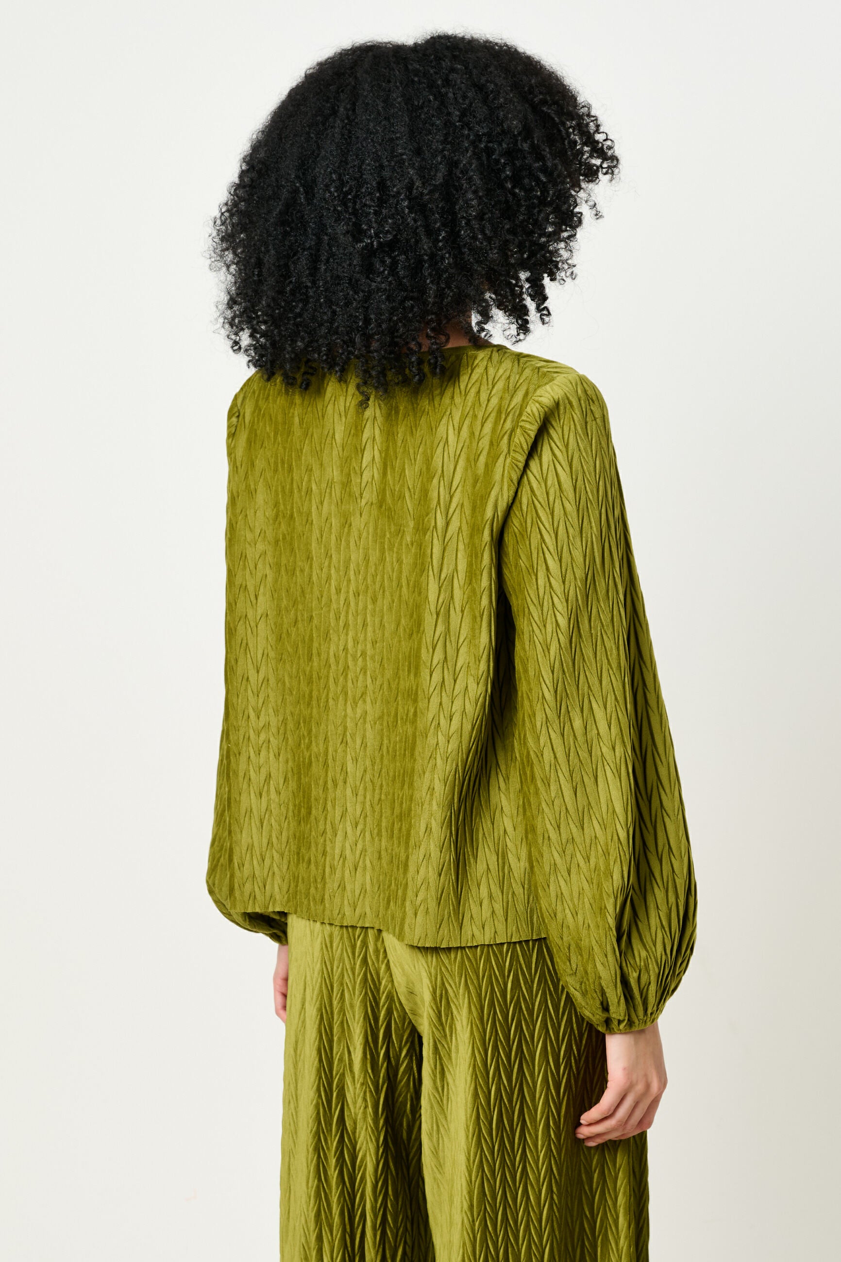 Aba Velvet Pleat Long Sleeve Top - Kiwi