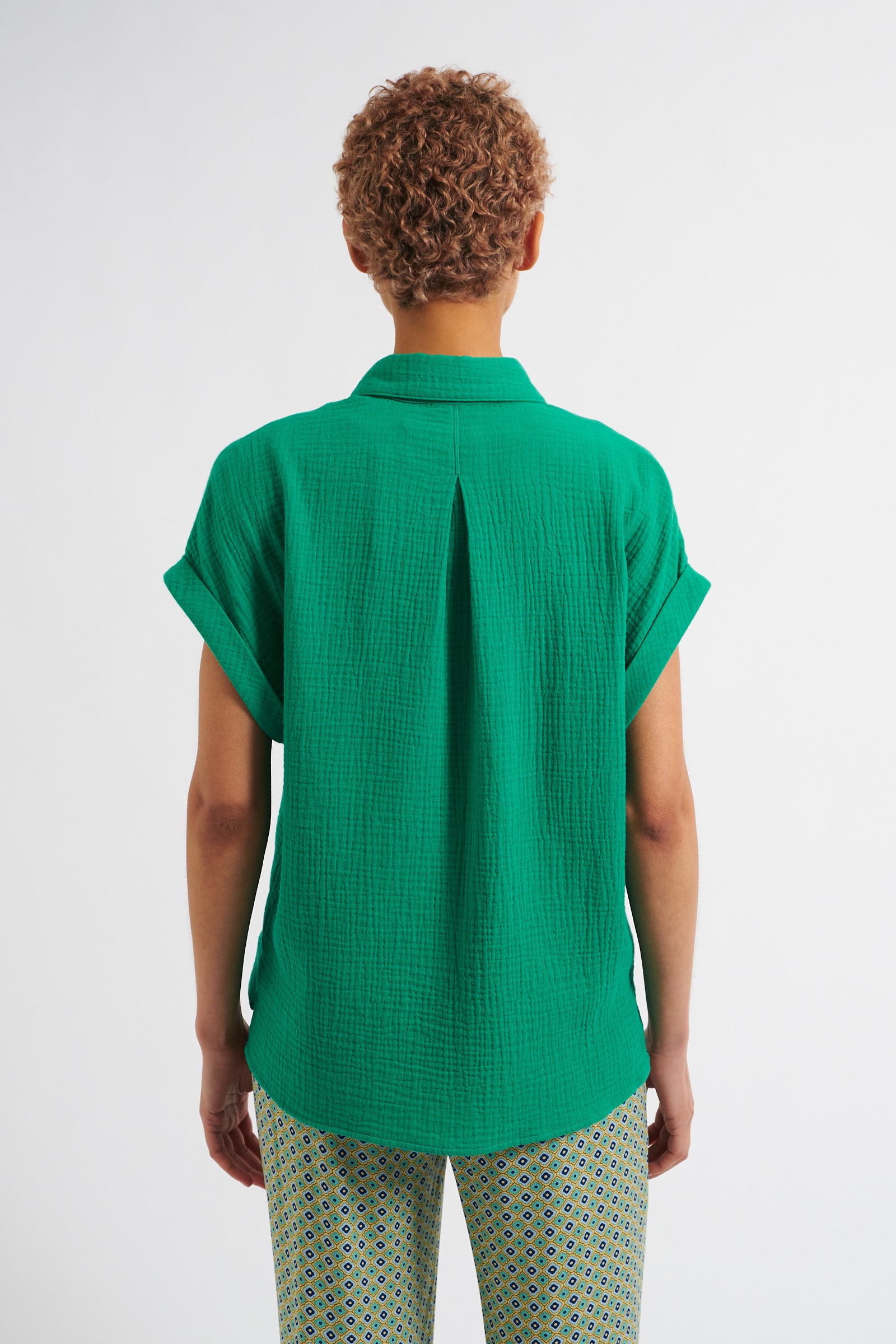 Abinaya Green Double Gauze Short Sleeved Shirt
