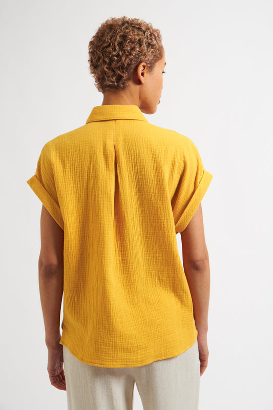 Abinaya Mustard Double Gauze Short Sleeved Shirt