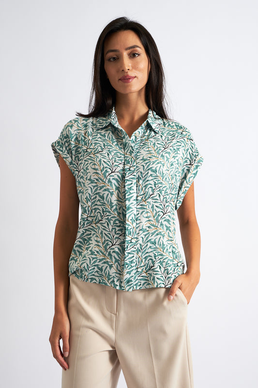 Abinaya Leaf Print Short Sleeved Shirt Green