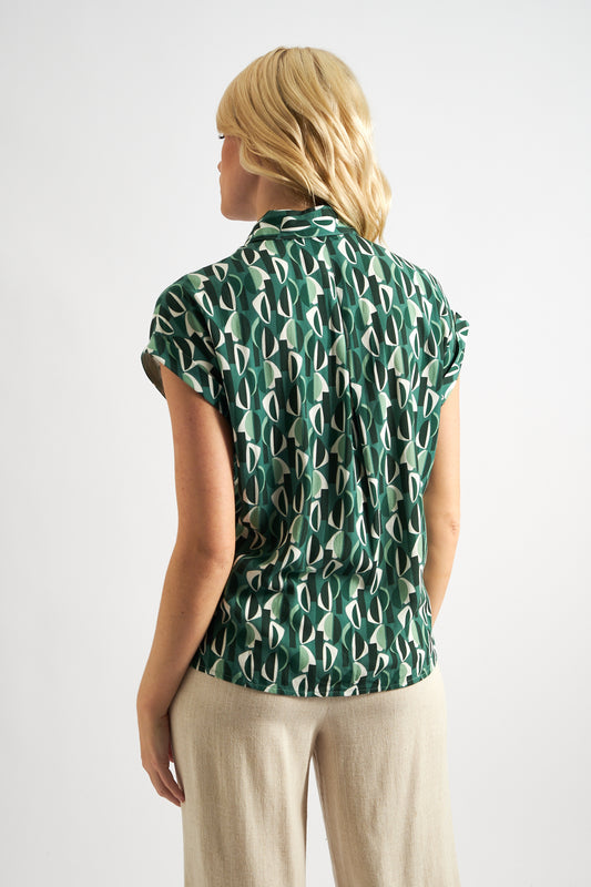 Abinaya Mid Century Retro Print Shirt - Green