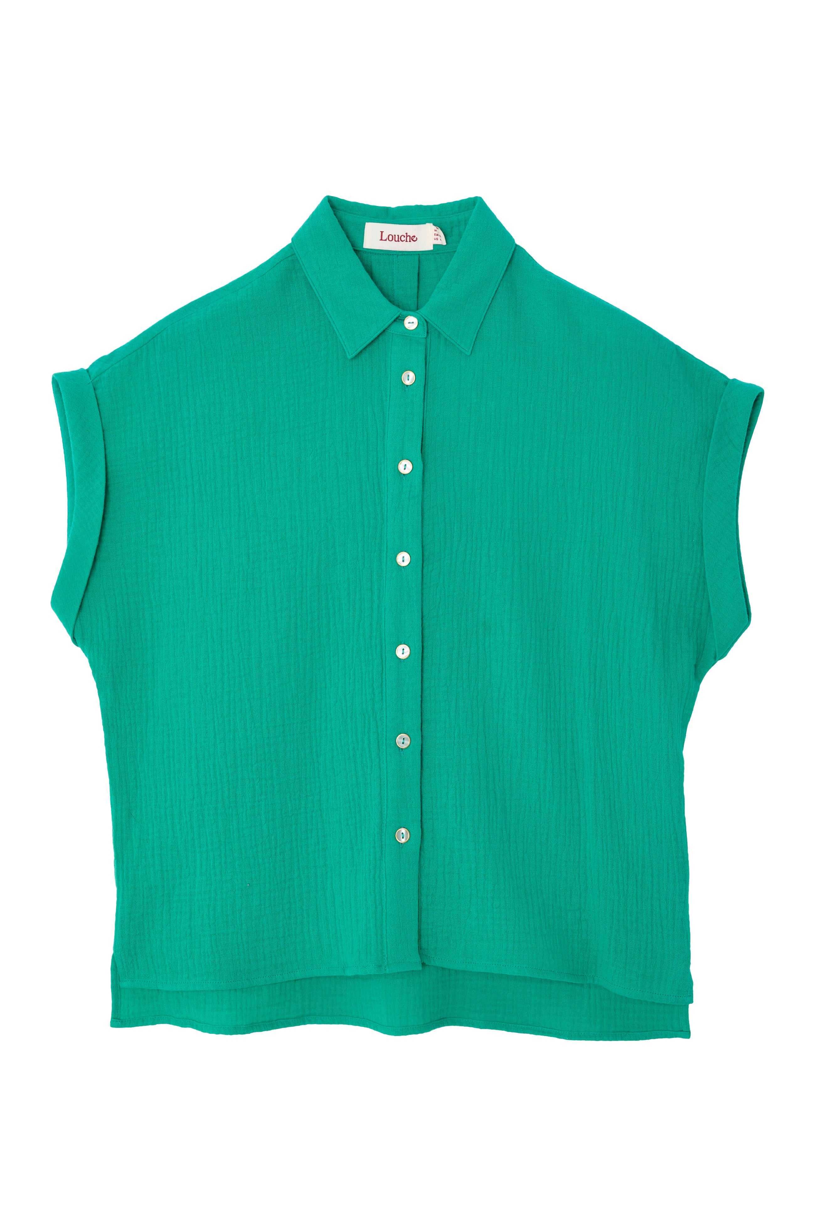 Abinaya Green Double Gauze Short Sleeved Shirt