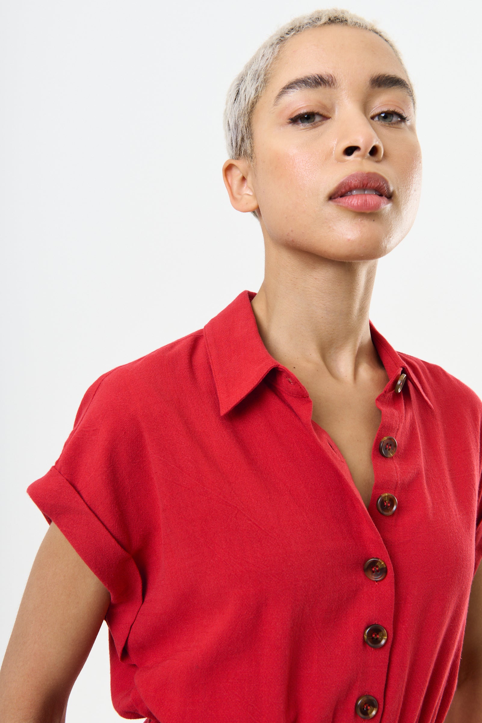 Addie Linen Mix Red Playsuit - Detail 2
