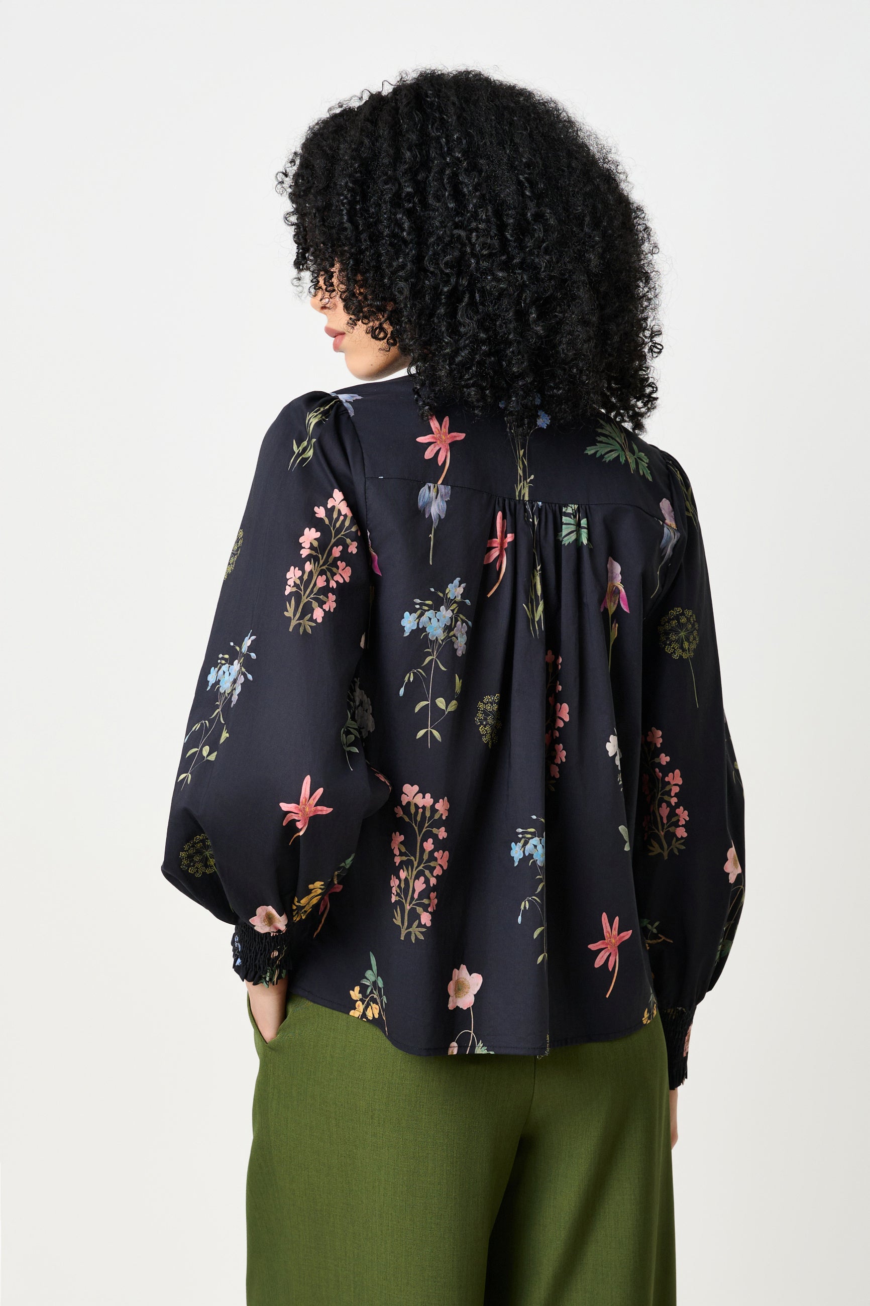 Aditi Flower Press Print Tie Neck Blouse