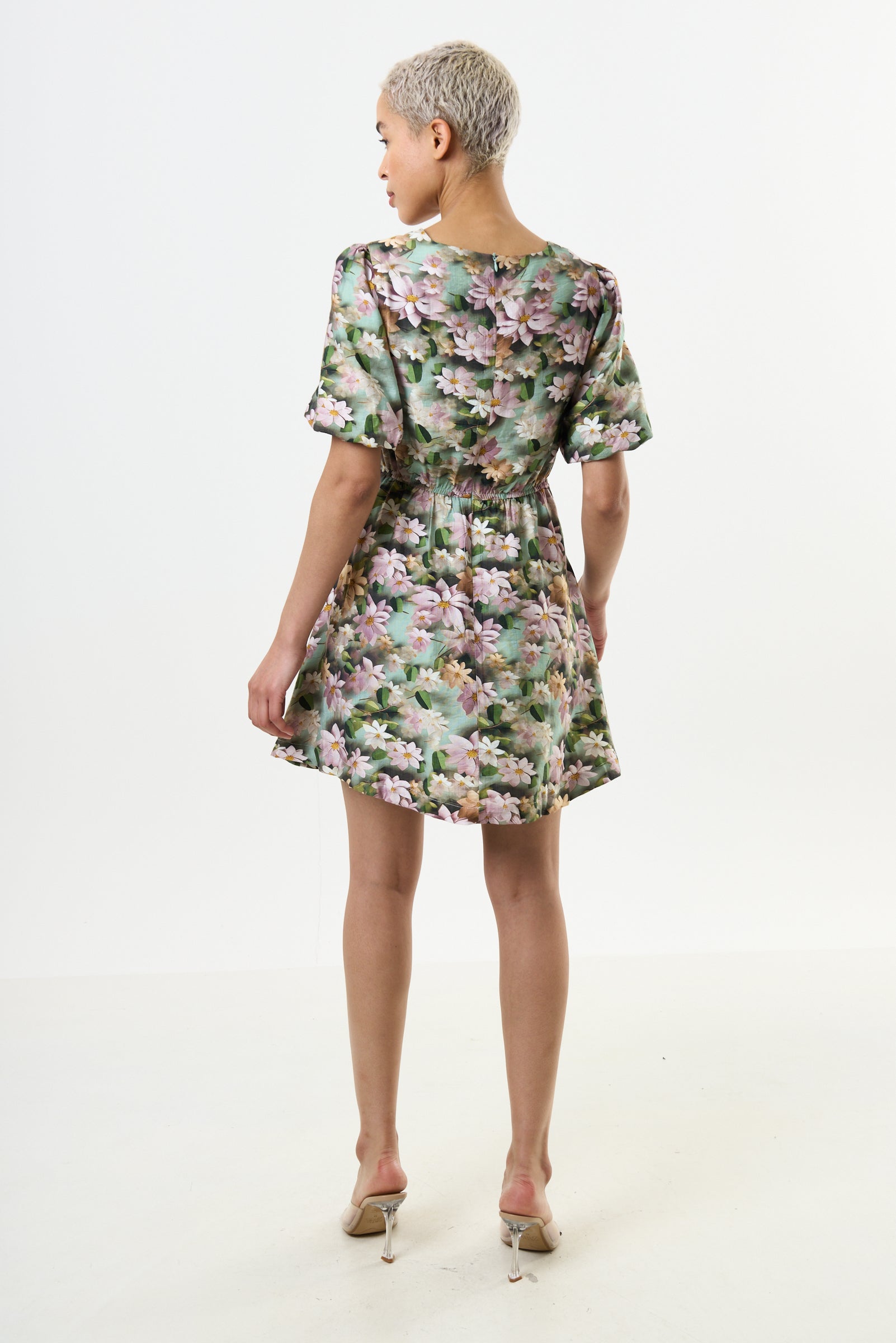 Agata 3D Daisy Print Mini Dress - Green