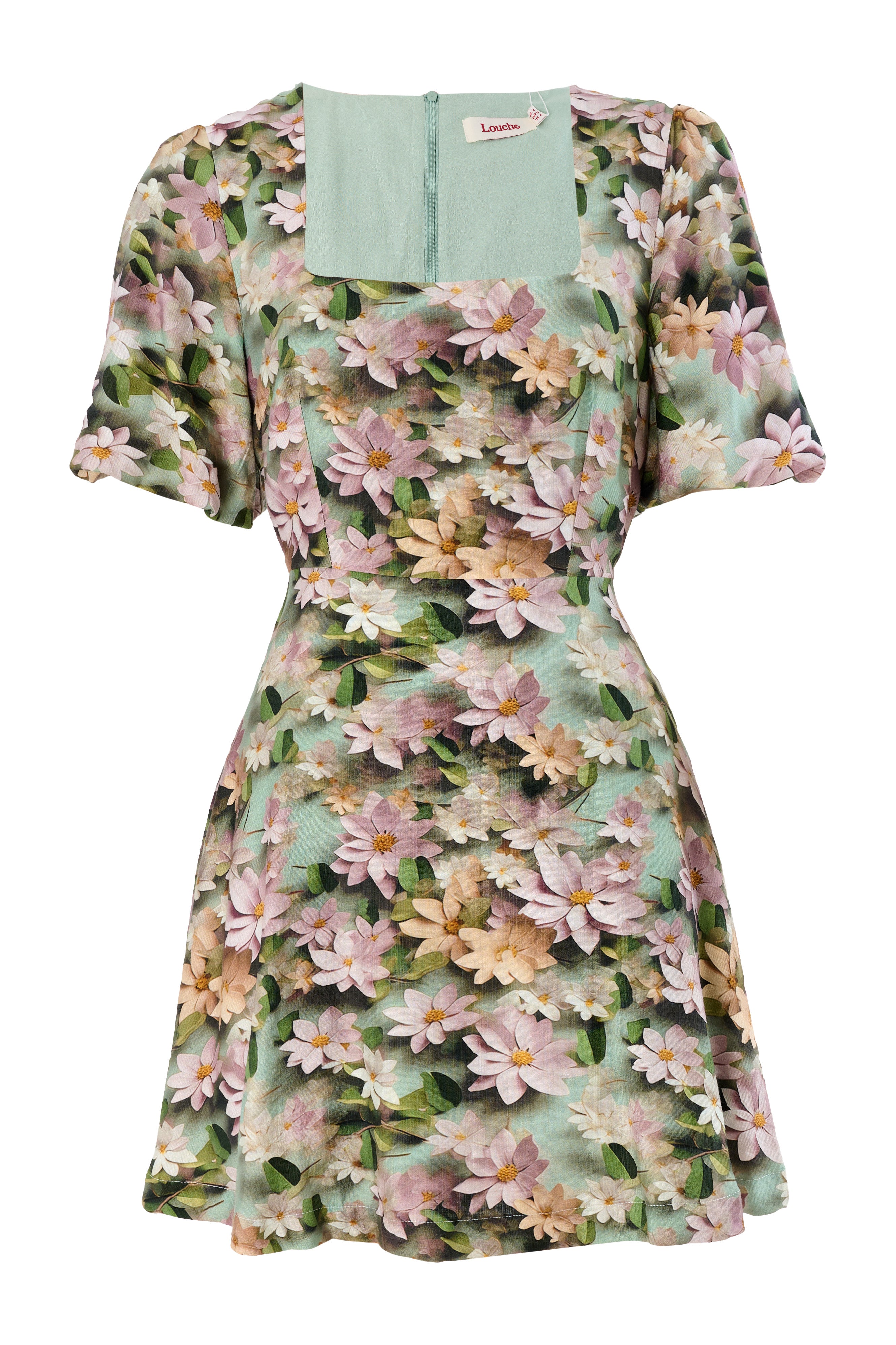 Agata 3D Daisy Print Mini Dress - Green