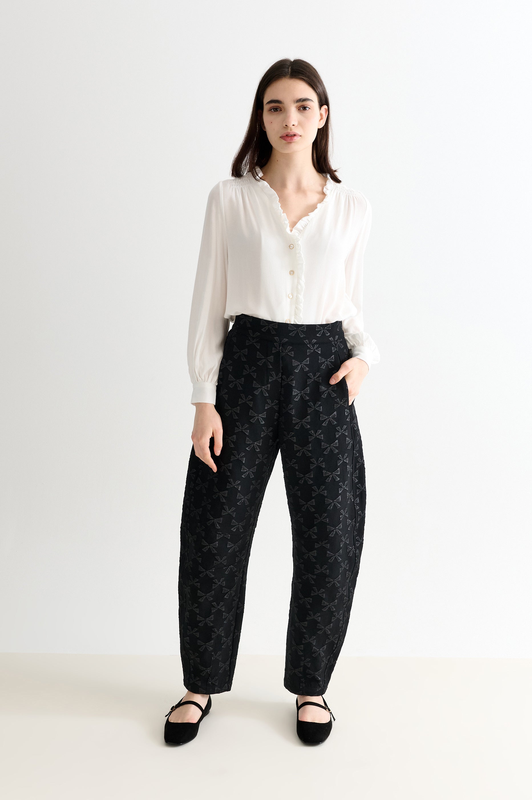 Alegra Moss Crepe Frill V-Neck Blouse