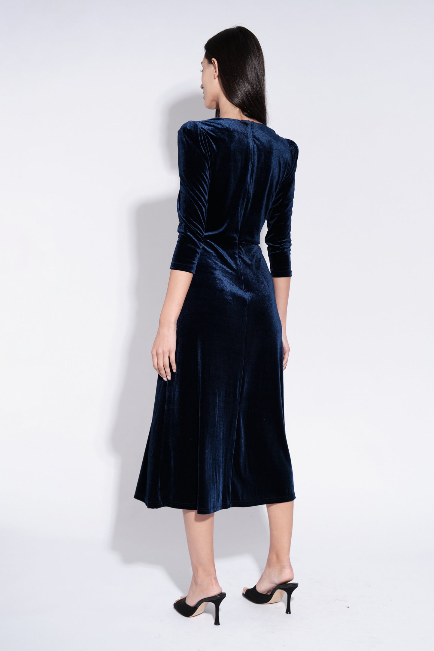 Ambrose Velvet Midi Dress in Navy