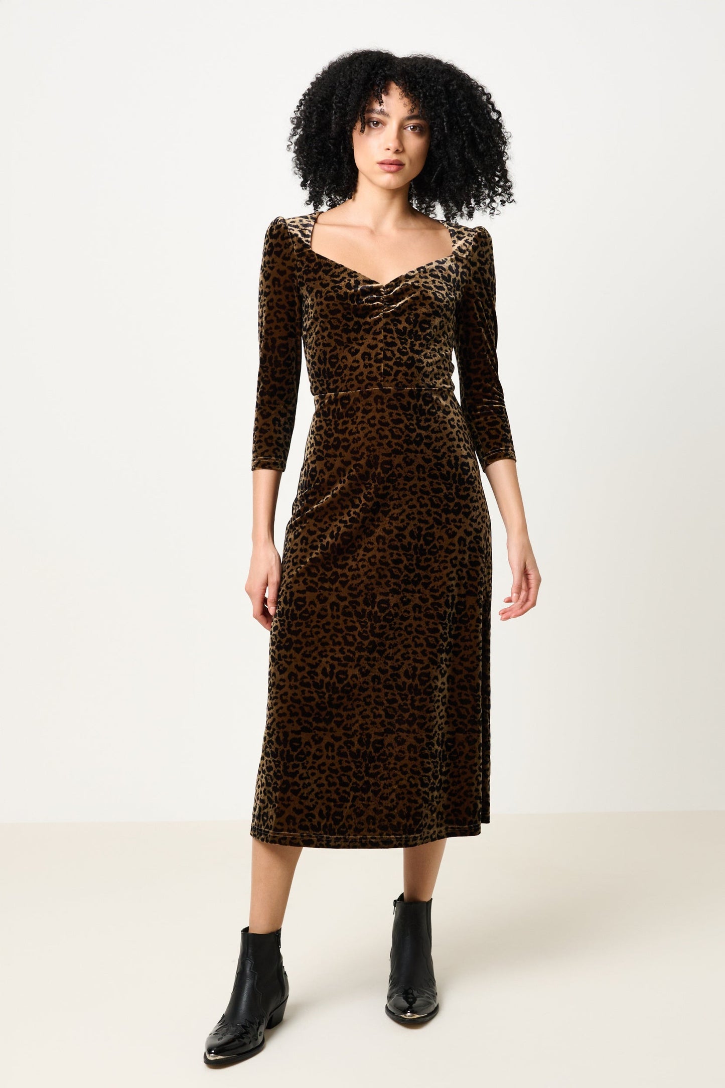 Ambrose Velvet Roar Midi Dress - Taupe