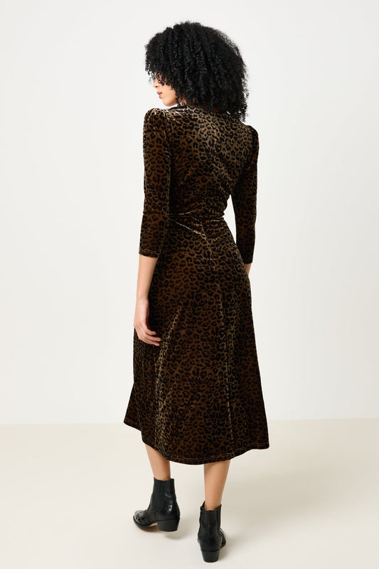 Ambrose Velvet Roar Midi Dress - Taupe