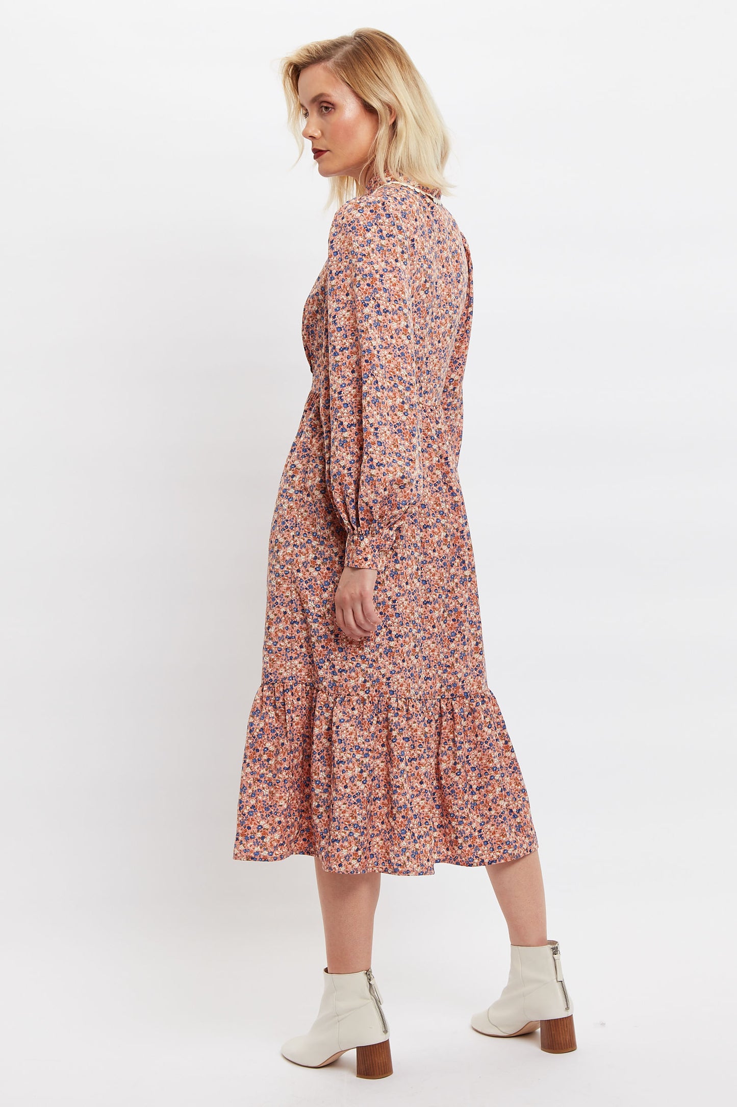 Louche Anda Dainty Ditsy Print Long Sleeve Tie Midi Dress