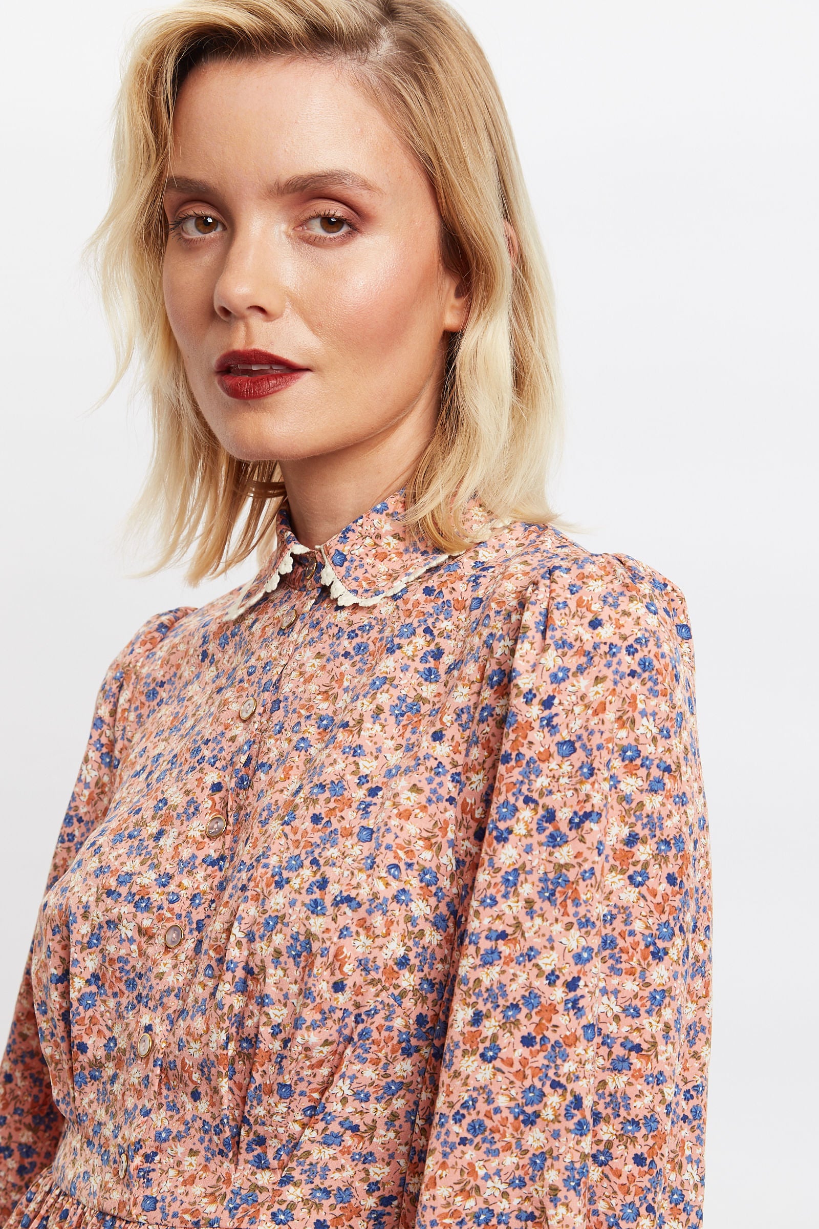 Louche Anda Dainty Ditsy Print Long Sleeve Tie Midi Dress - Detail 1