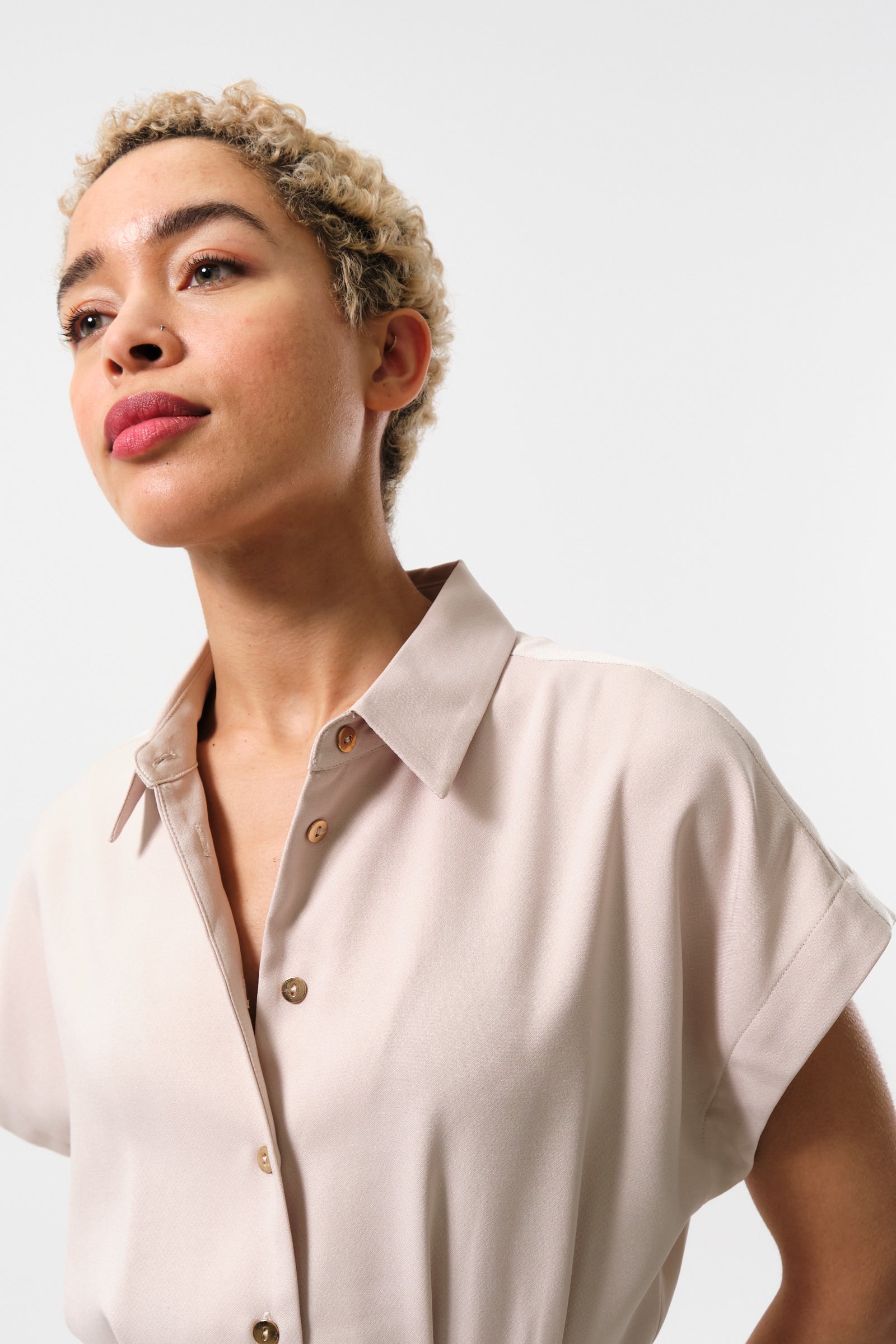 Angie Sustainable Satin Back Crepe Jumpsuit - Camel - Detail 1