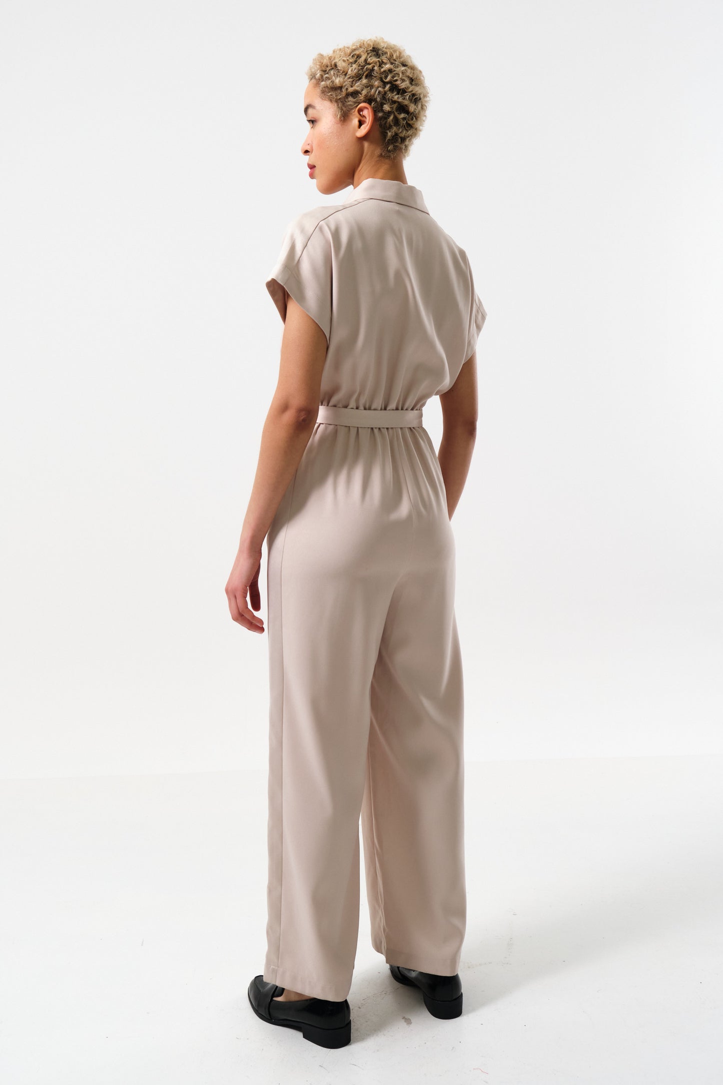 Angie Sustainable Satin Back Crepe Jumpsuit - Camel