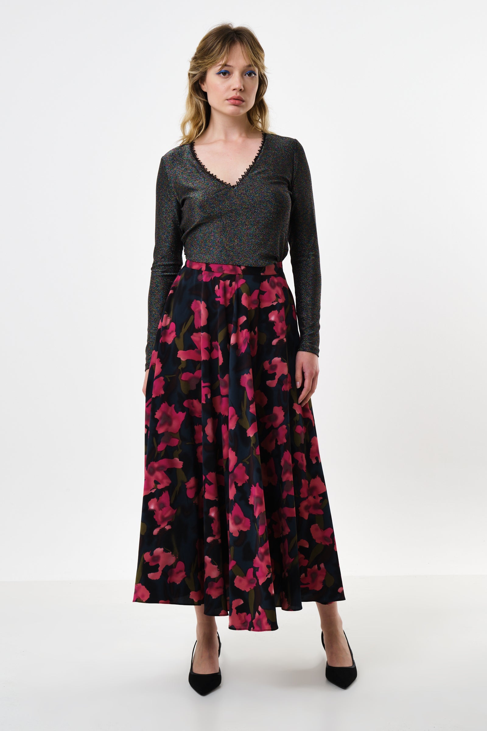 Anza Watermark Floral Print Midaxi Skirt