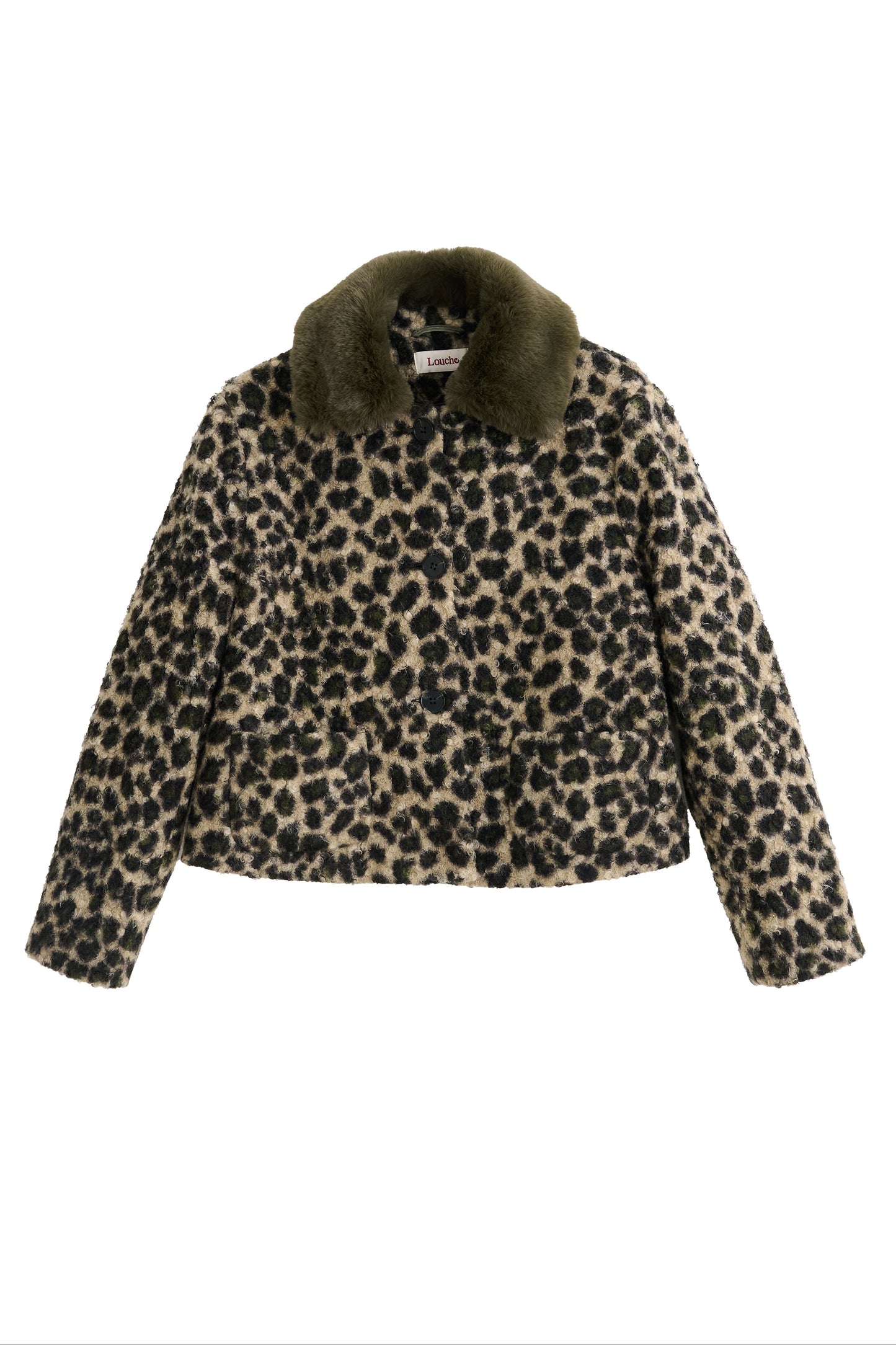 Apple Animal Teddy Faux Fur Collar Jacket - Green