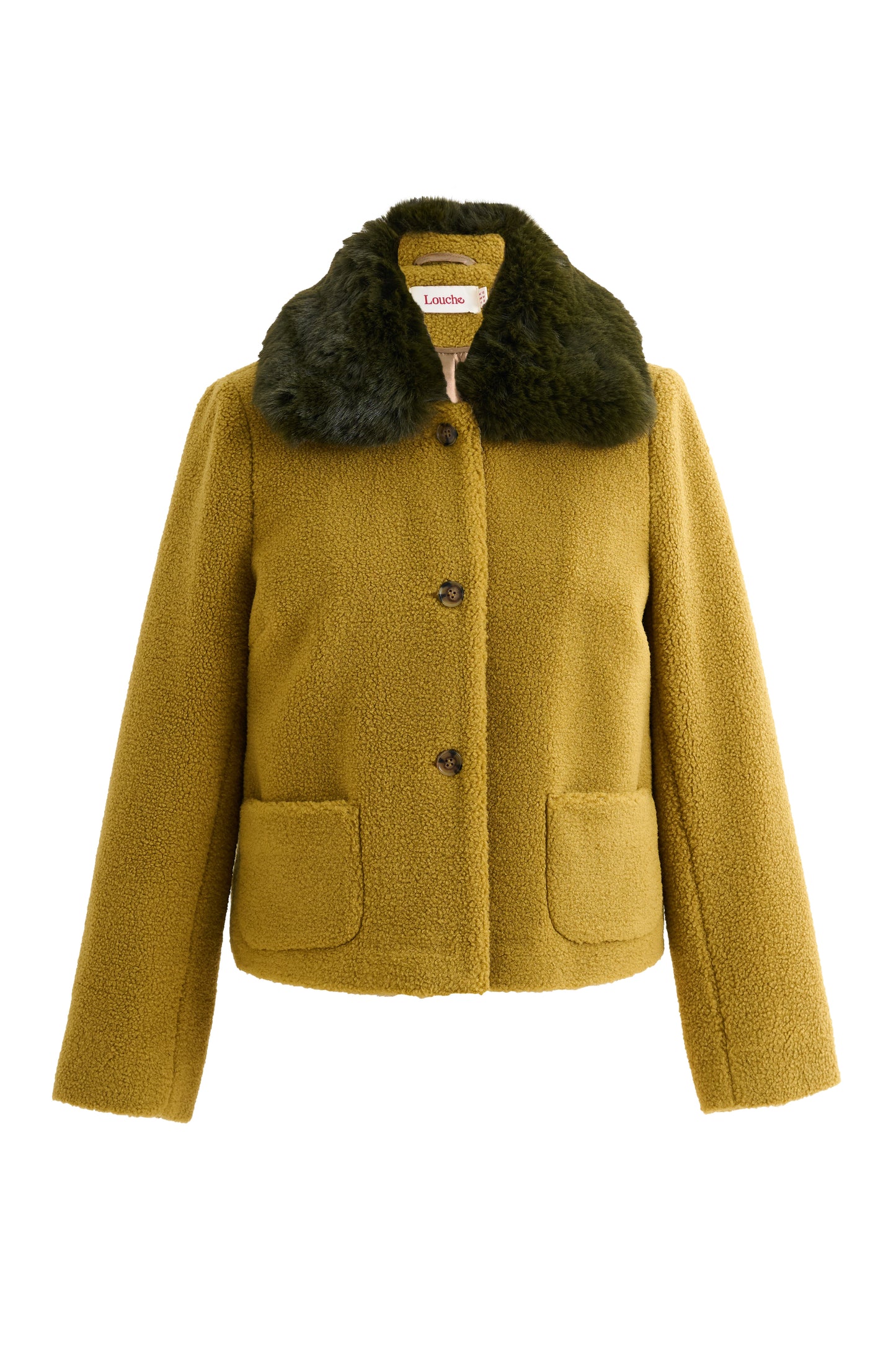 Apple Borg Faux Fur Collar Cropped Jacket – Mustard