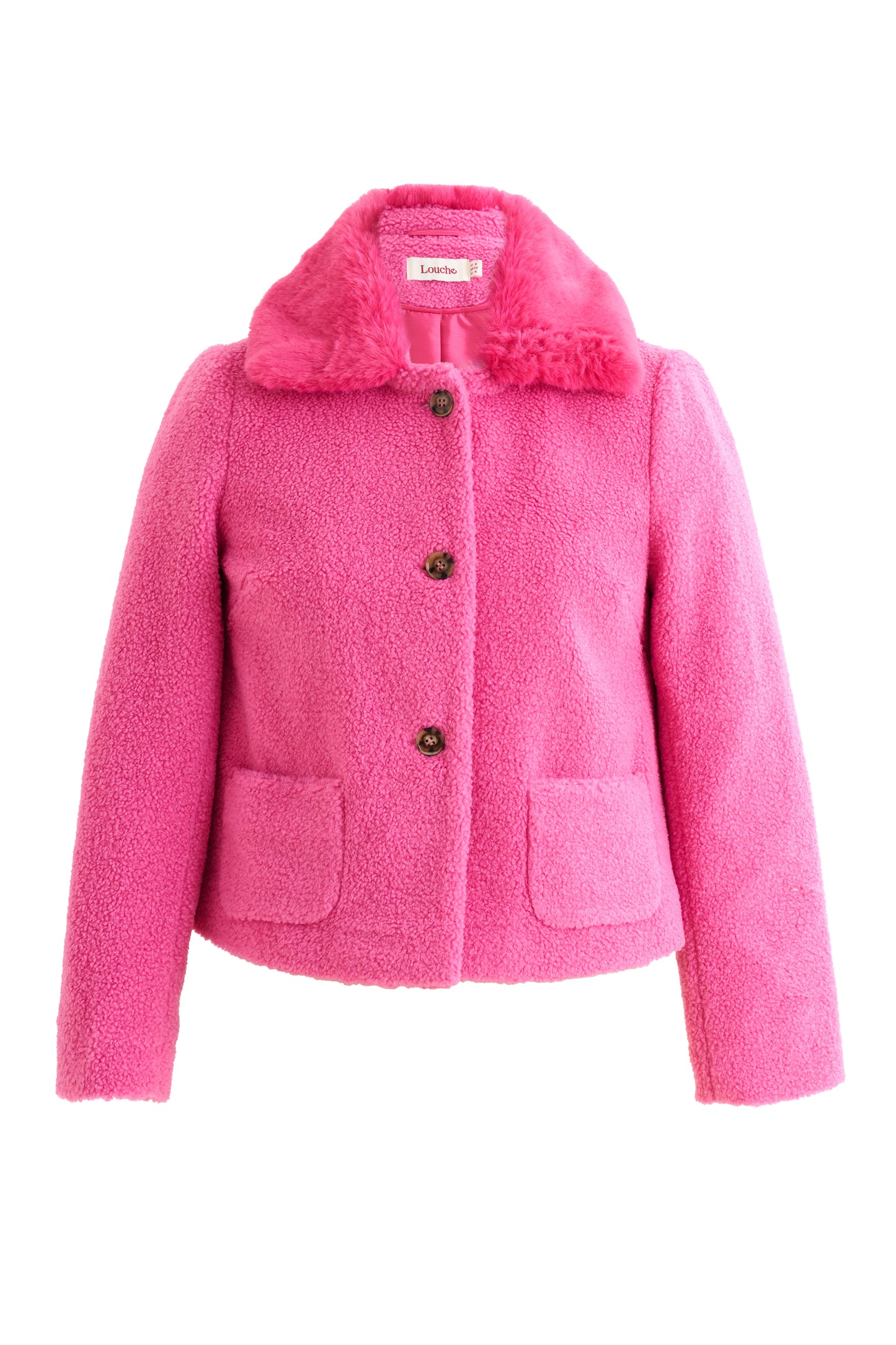 Apple Borg Faux Fur Collar Cropped Jacket – Pink