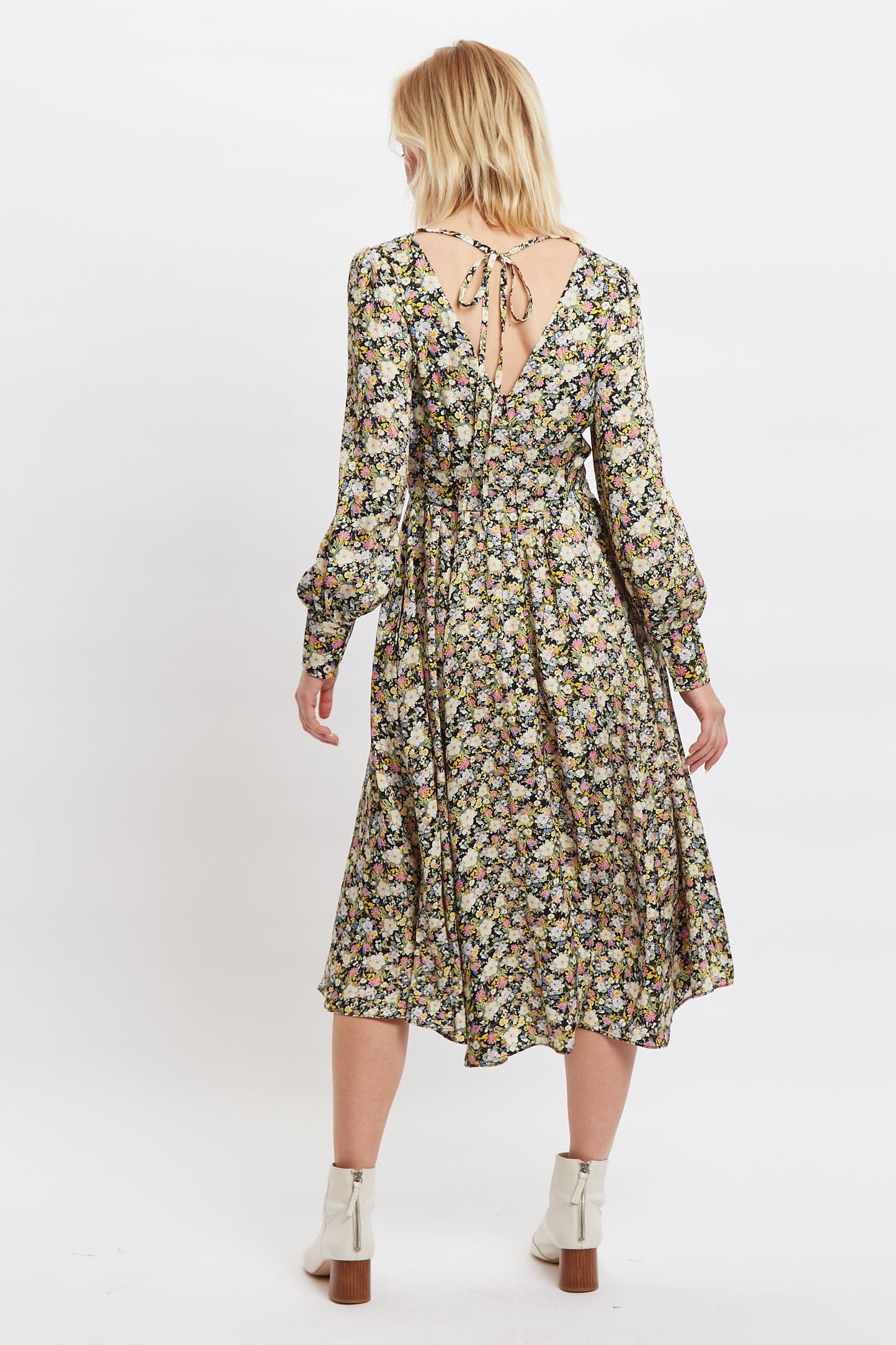 Louche Arwen Petal Parade Print V Back Midi Dress