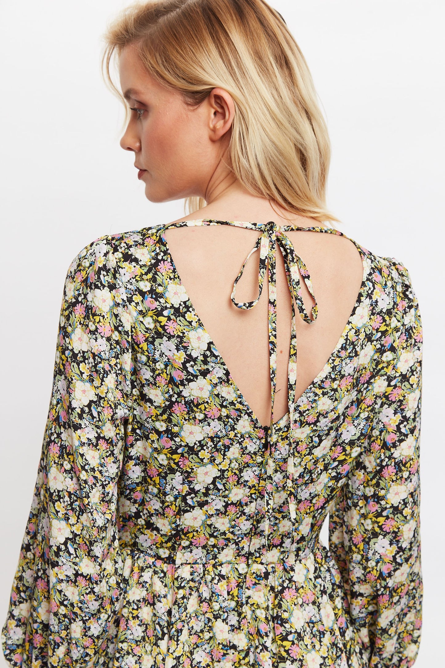 Louche Arwen Petal Parade Print V Back Midi Dress