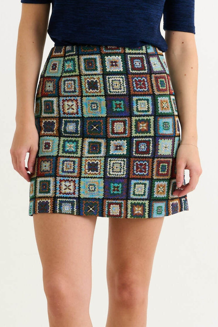 Aubin 70'S Patch Jacquard A-Line Mini Skirt – Multicoloured