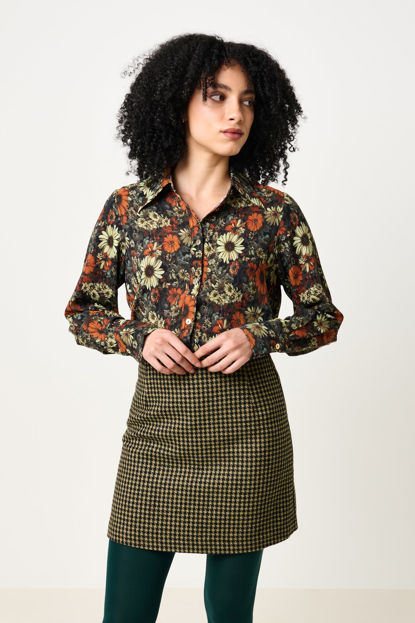 Aubin Burray A-Line Check Skirt - Fern