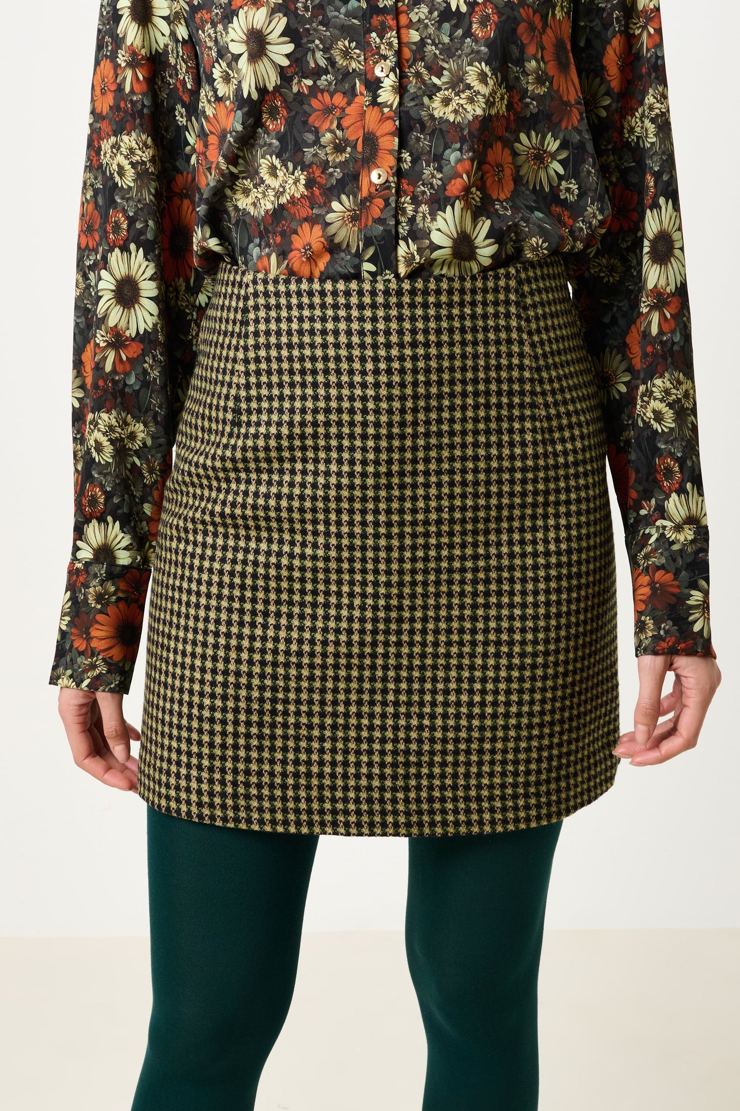 Aubin Burray A-Line Check Skirt - Fern