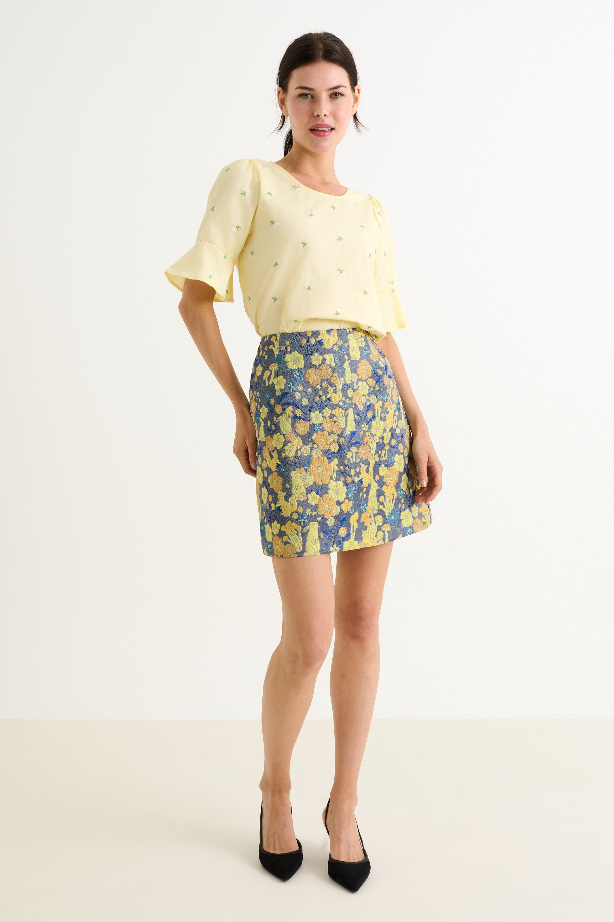 Aubin Fairytale Jacquard Mini Skirt- Yellow
