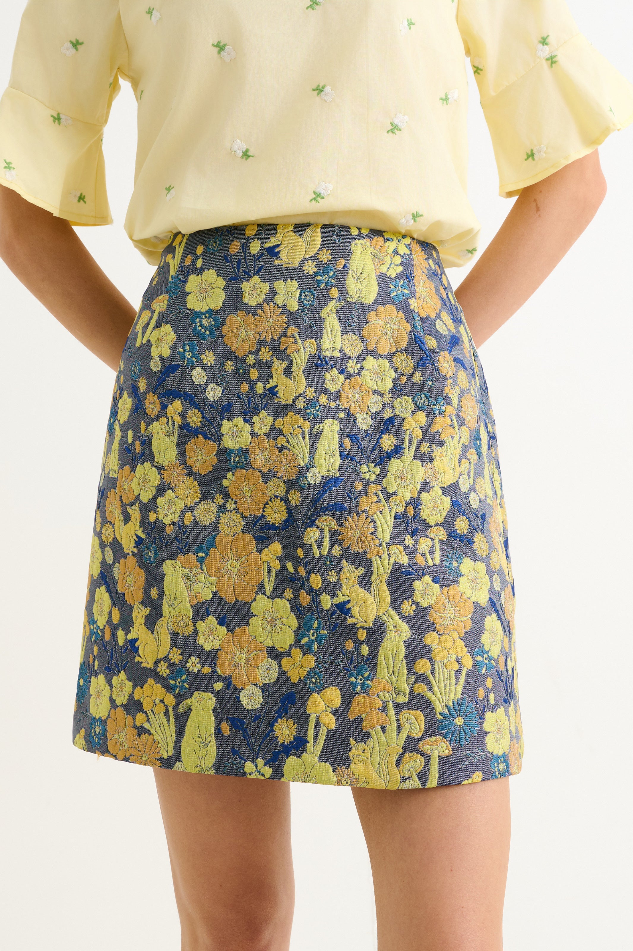Aubin Fairytale Jacquard Mini Skirt- Yellow