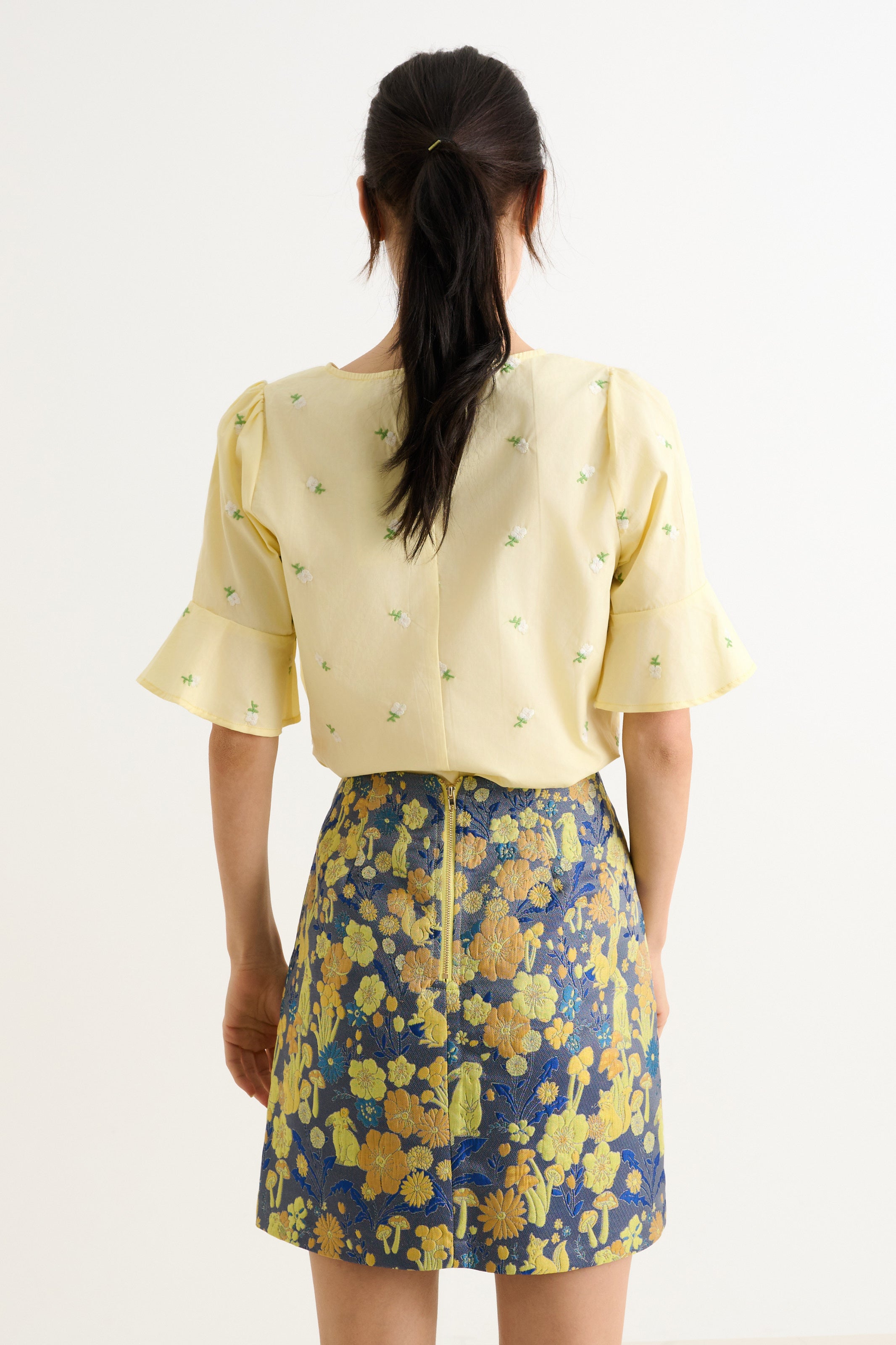 Aubin Fairytale Jacquard Mini Skirt- Yellow