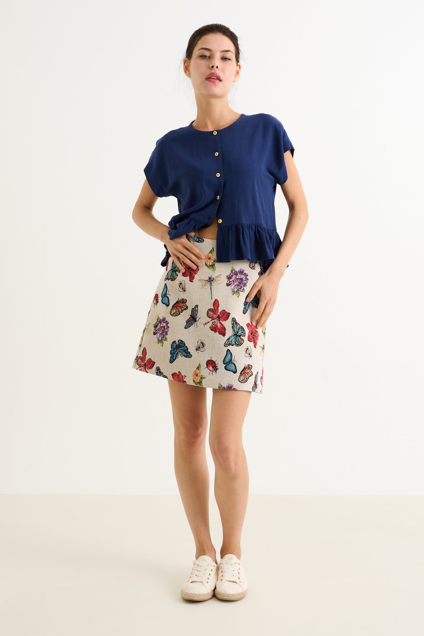 Aubin Flutter Jacquard A-Line Mini Skirt - Cream