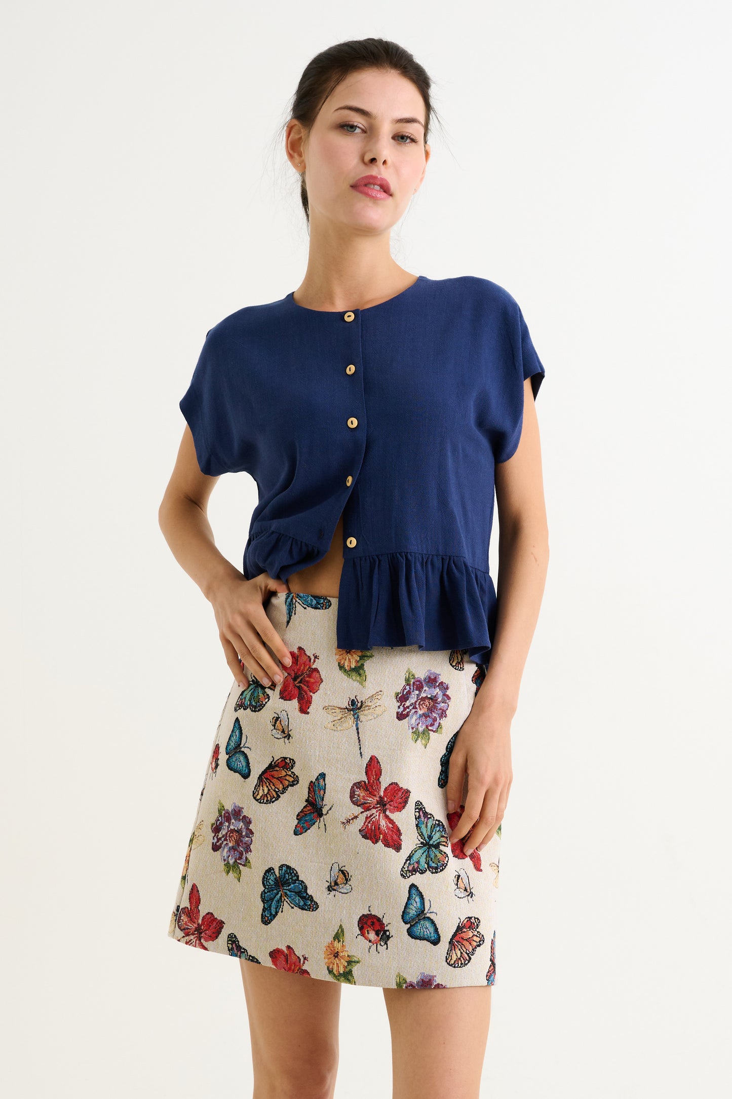 Aubin Flutter Jacquard A-Line Mini Skirt - Cream