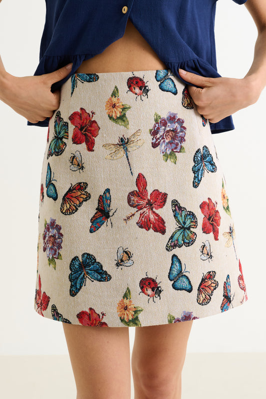 Aubin Flutter Jacquard A-Line Mini Skirt - Cream