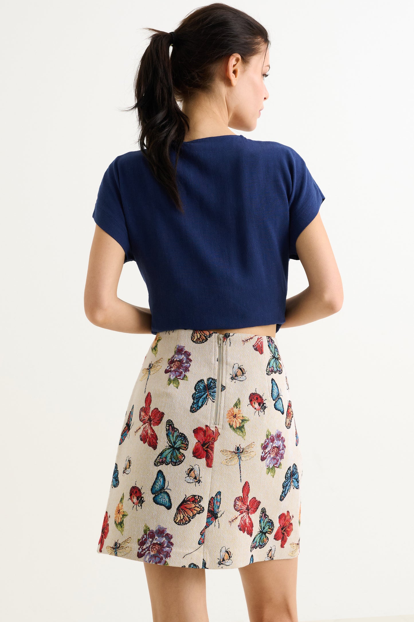 Aubin Flutter Jacquard A-Line Mini Skirt - Cream