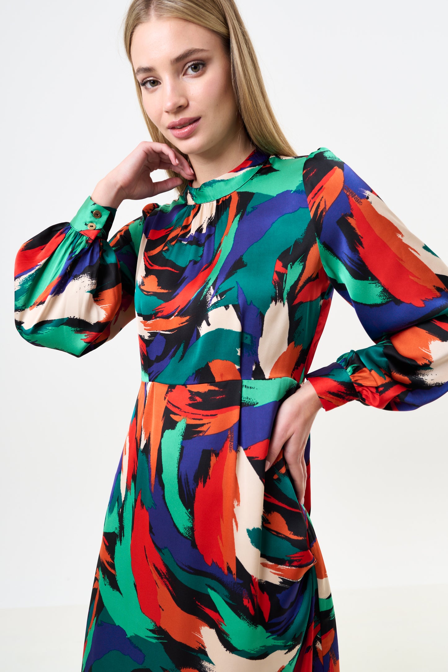 Avion Hofmann Print Long Sleeve Midi Dress