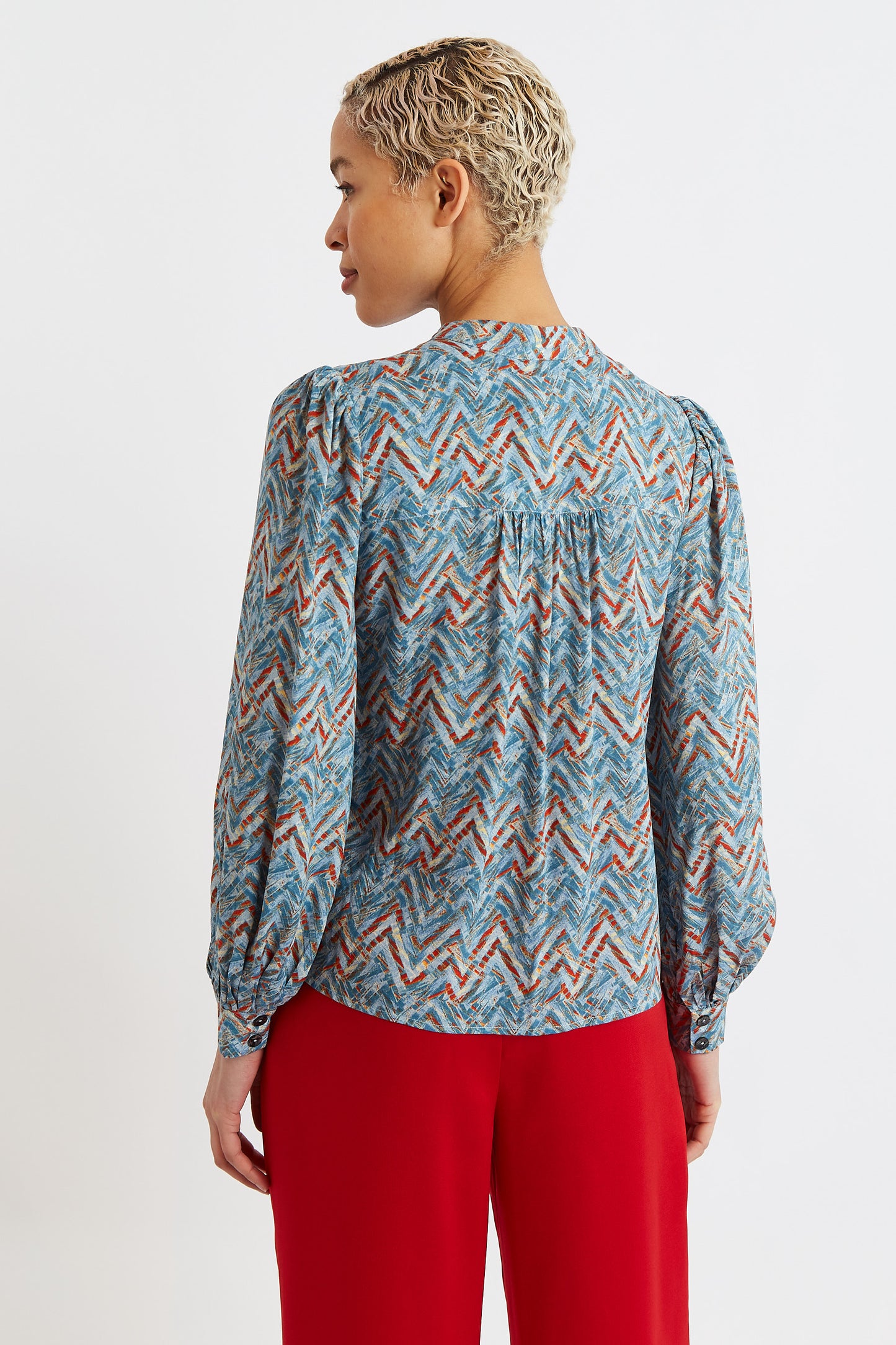 Aviv Art Attack Print Long Sleeve Blouse - Duck Egg