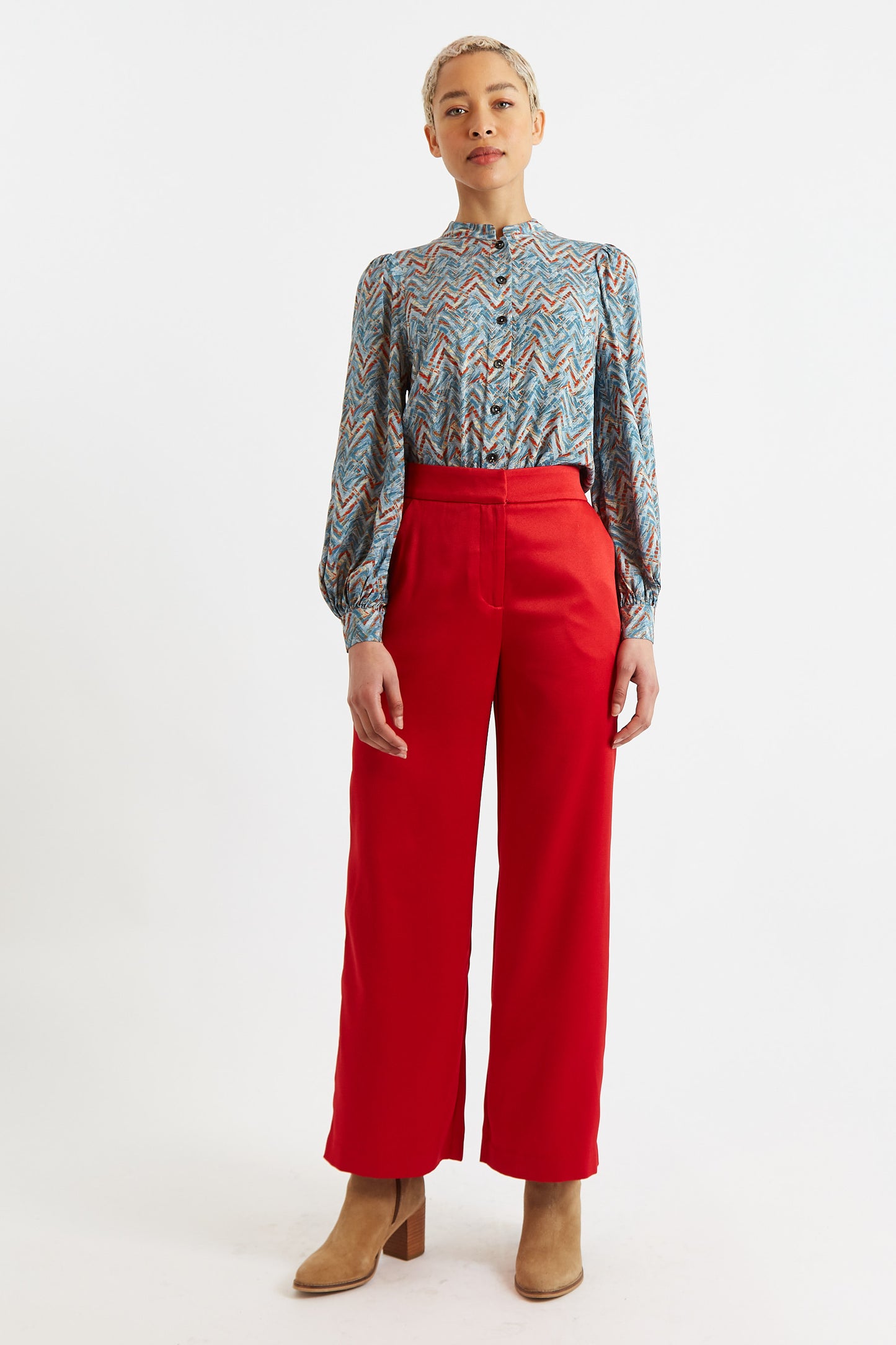 Aviv Art Attack Print Long Sleeve Blouse - Duck Egg