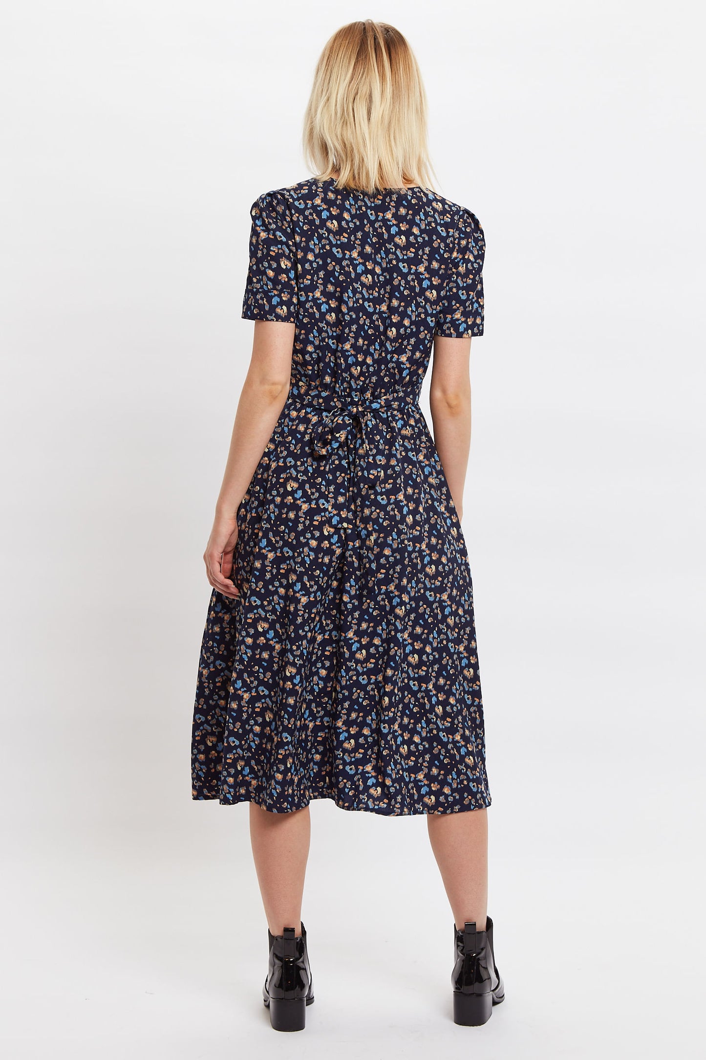 Louche Avril Animal Blues Print Midi Tea Dress