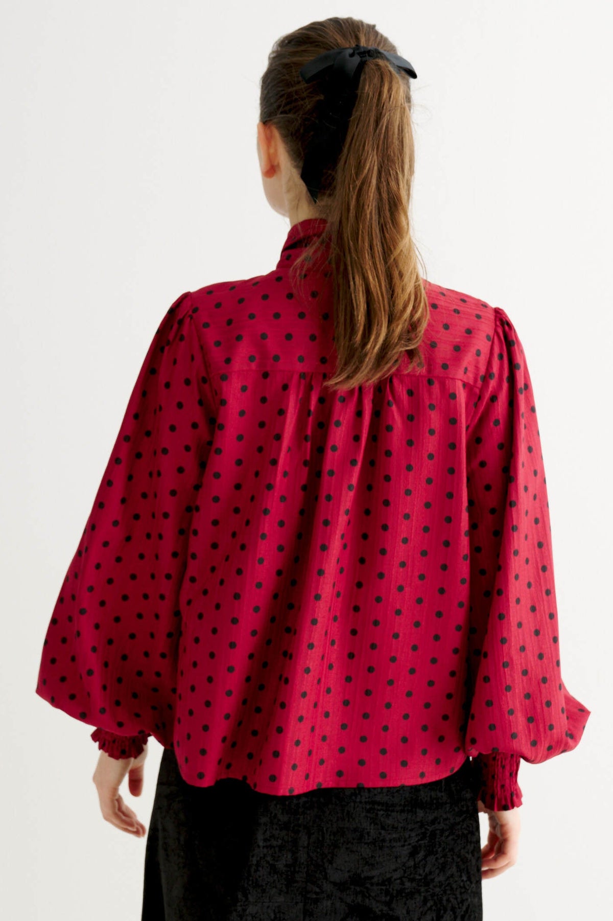 Aditi Spot Tie Neck Blouse - Wine