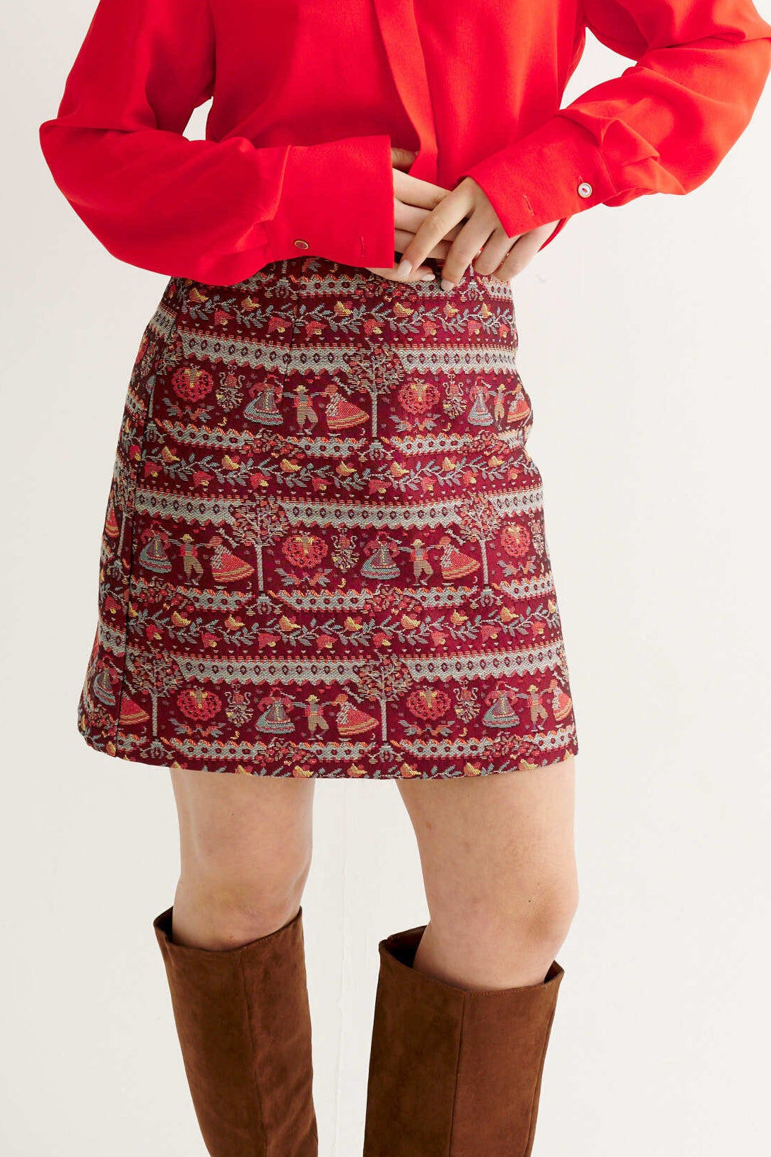 Aubin Heirloom jacquard A-Line Mini Skirt - Wine
