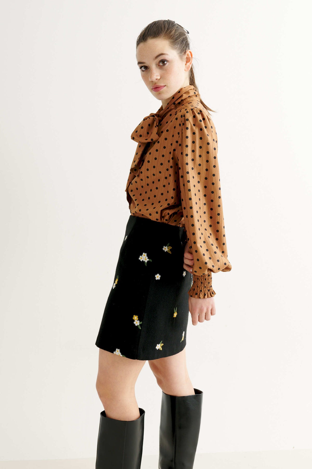Aubin Daisy Tweed A-Line Skirt - Black