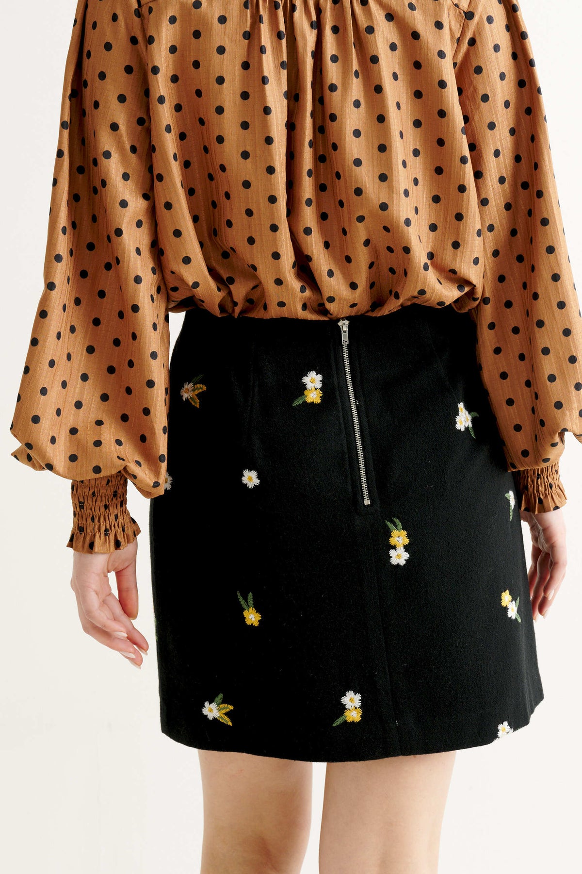 Aubin Daisy Tweed A-Line Skirt - Black
