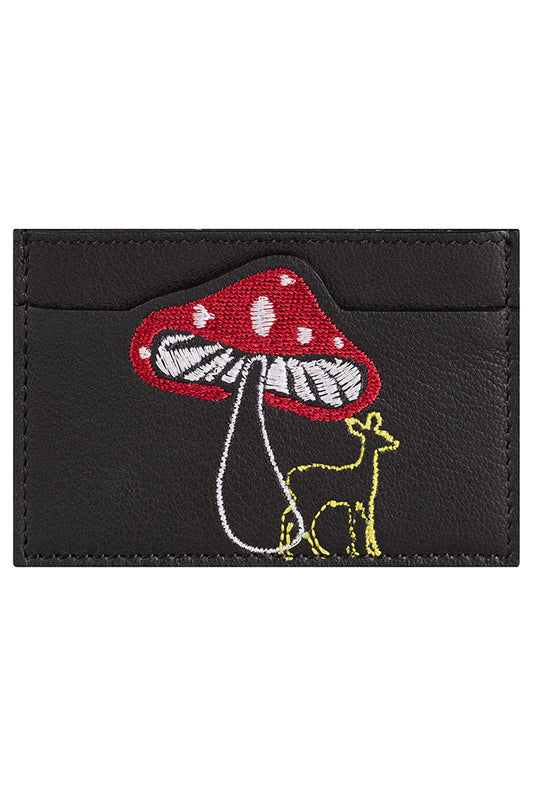 Aurelie Toadstool Embroidered Leather Card Holder