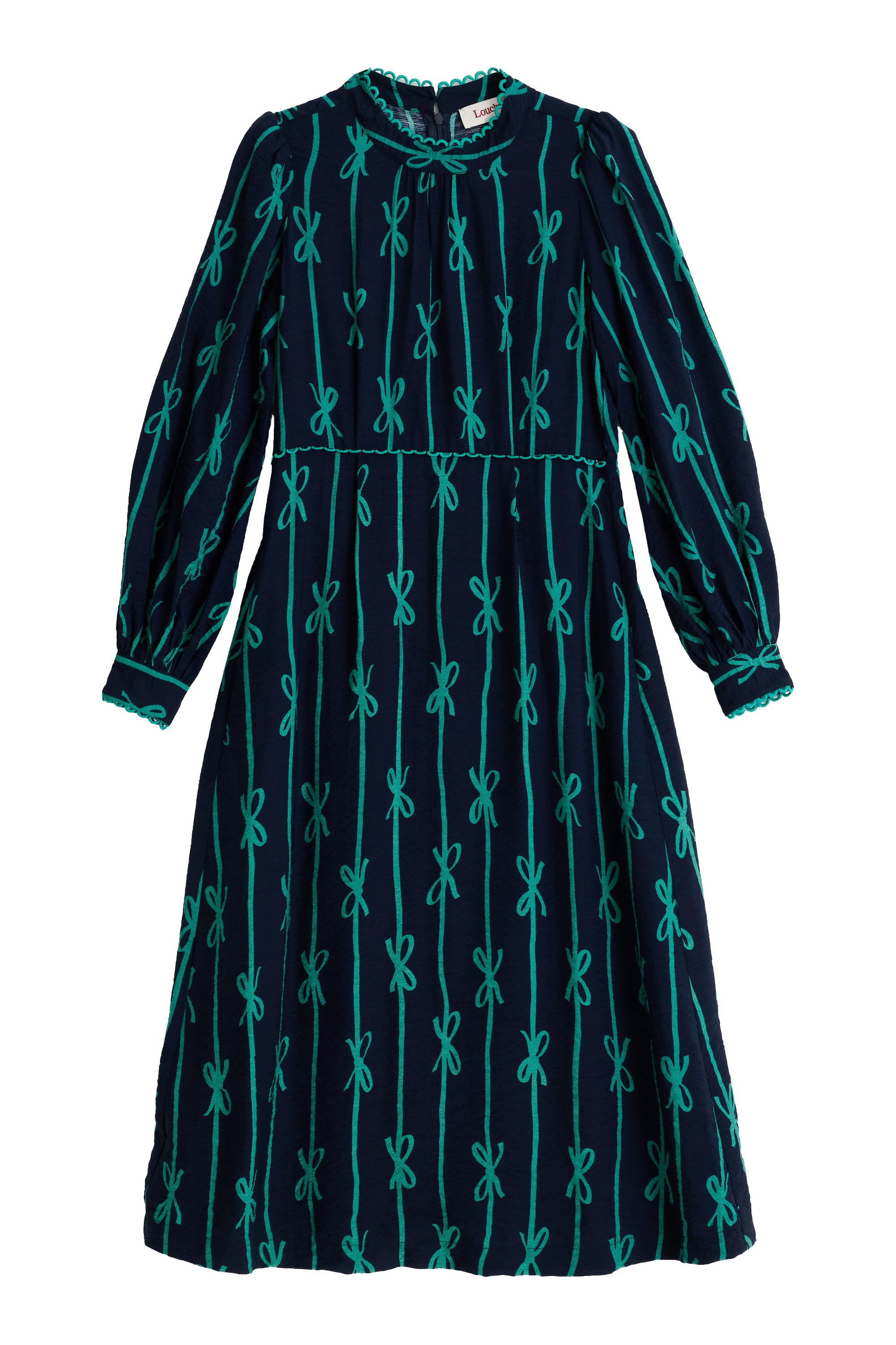 Avon Tie Up High Neck Long Sleeve Midi Dress – Navy - Styled