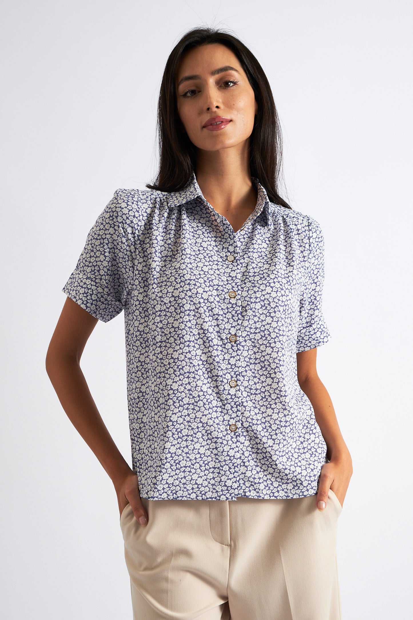 Barclay Floral Short Sleeved Shirt in Blue