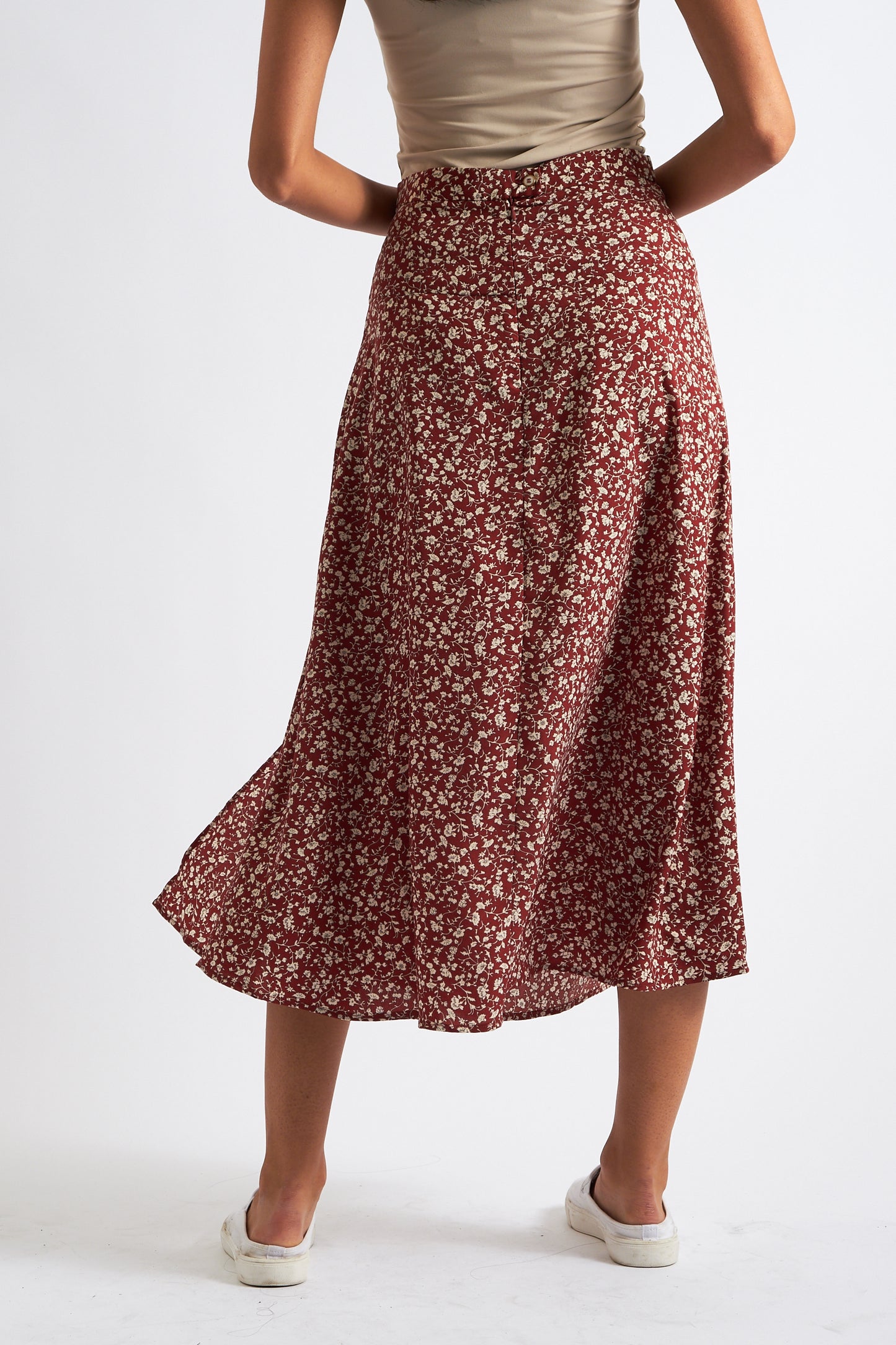 Barney Floral Print Midi Skirt Rust